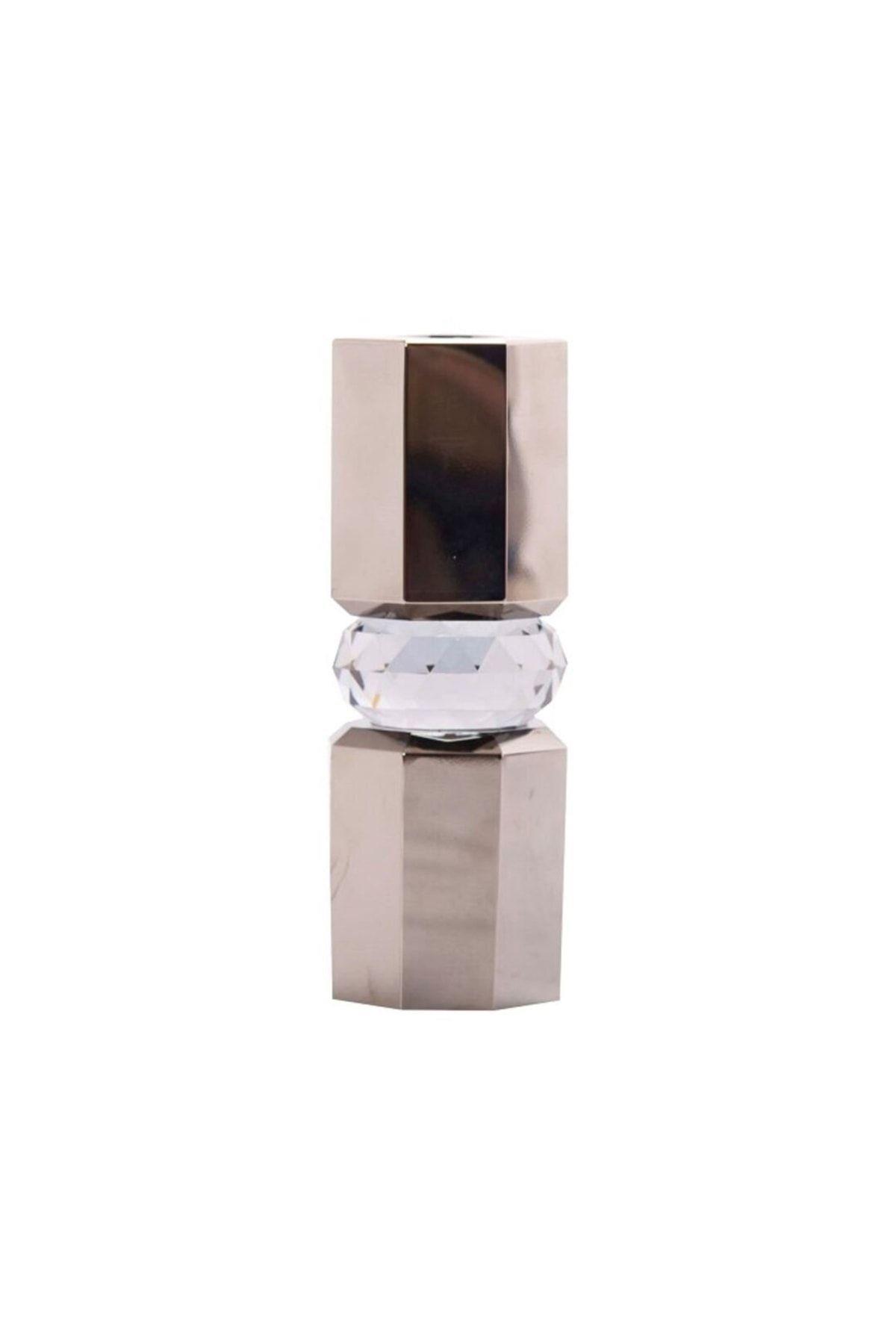 KRİSTAL MUM TUTUCU, KROM/DUMAN, 5,5X5,5X15 CM