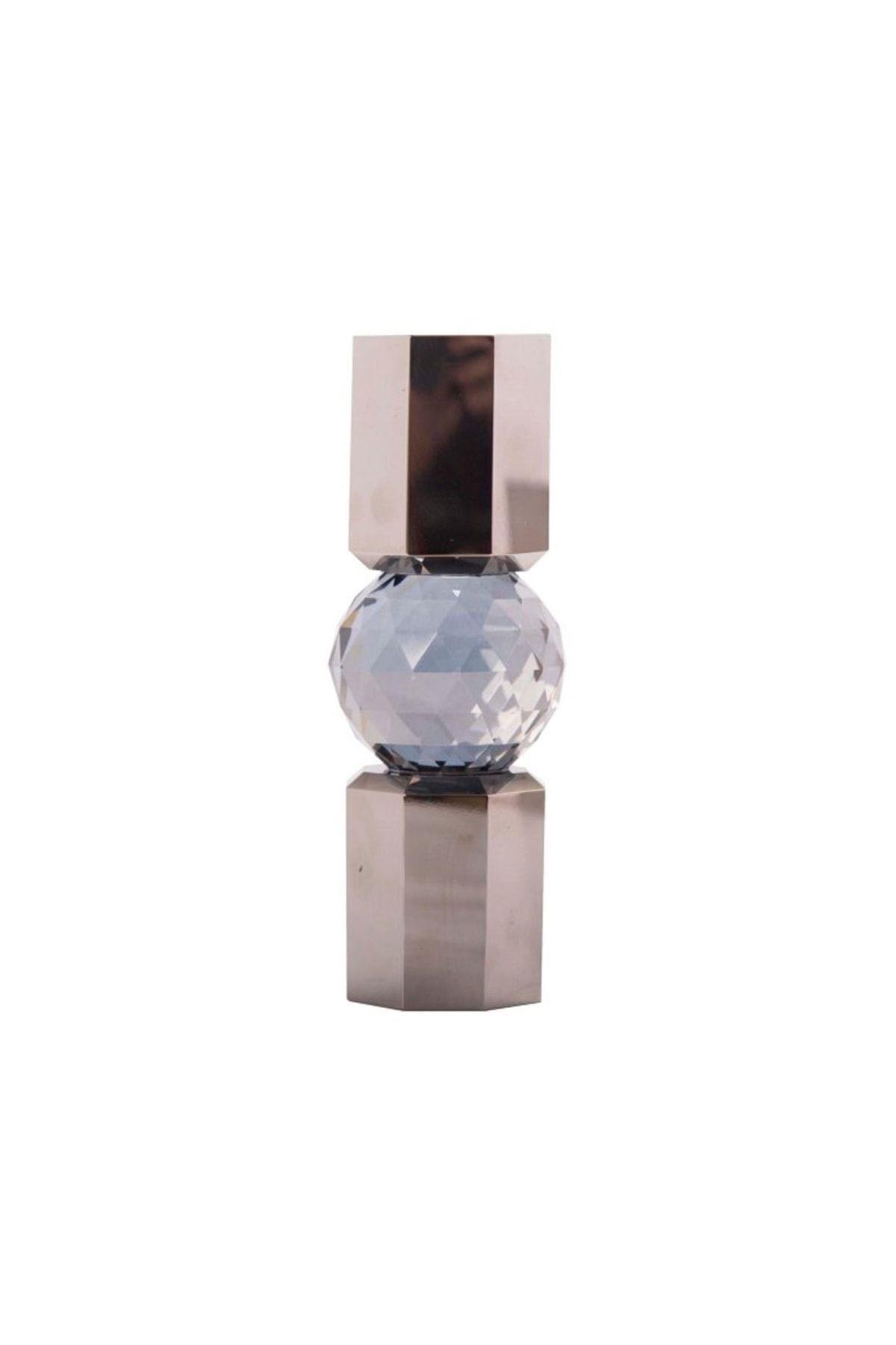 KRİSTAL MUM TUTUCU, KROM/DUMAN, 6X6X16,5 CM