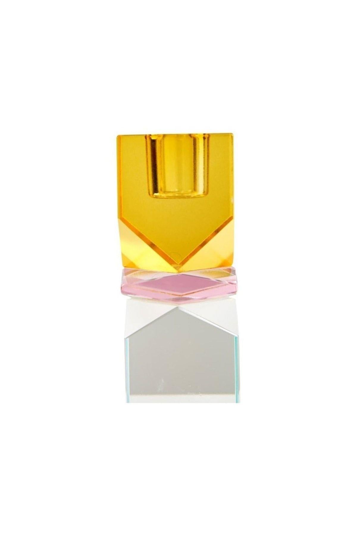 KRİSTAL MUM TUTUCU, SARI/PEMBE/AÇIK NANE, 11X4X4 CM