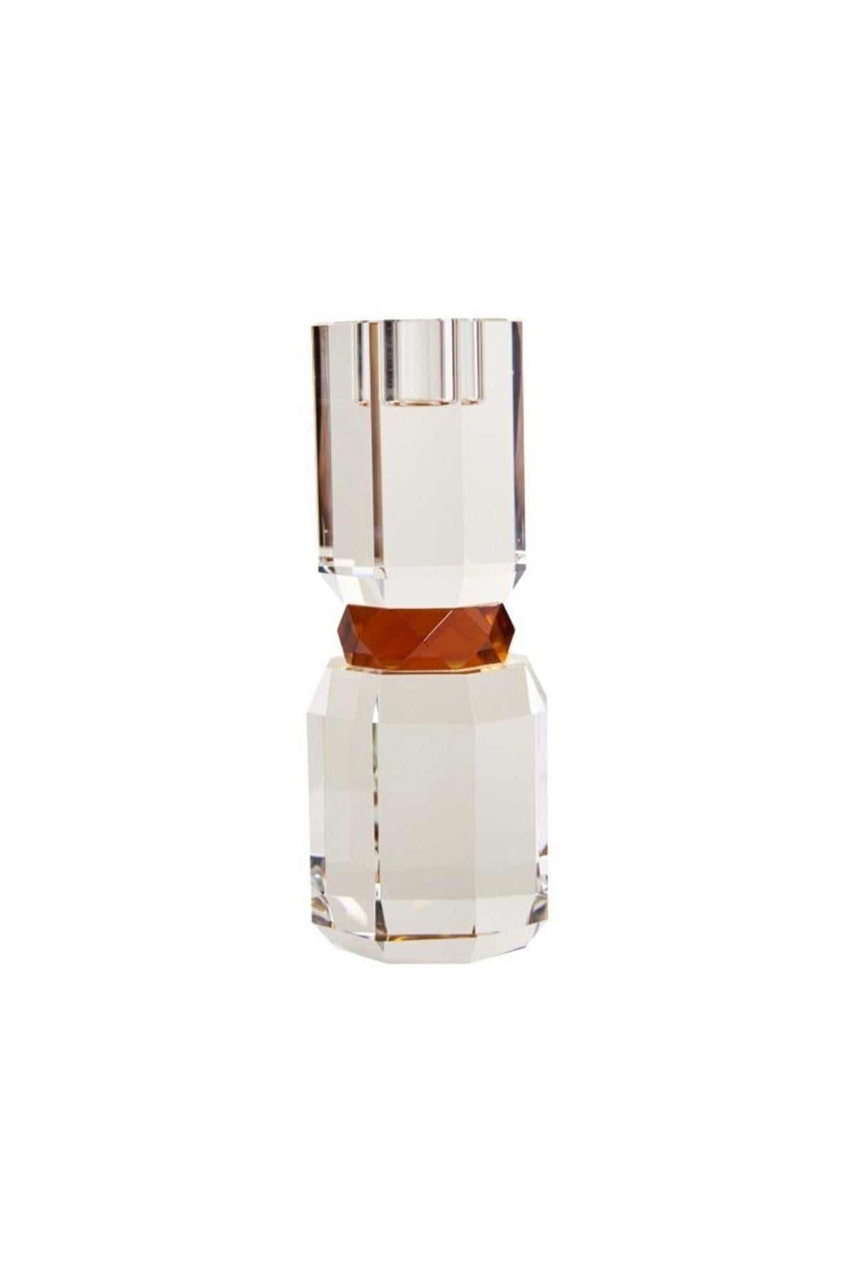 KRİSTAL MUM TUTUCU, ŞEFFAF/SARI/AMBER, 18,5X7X7 CM
