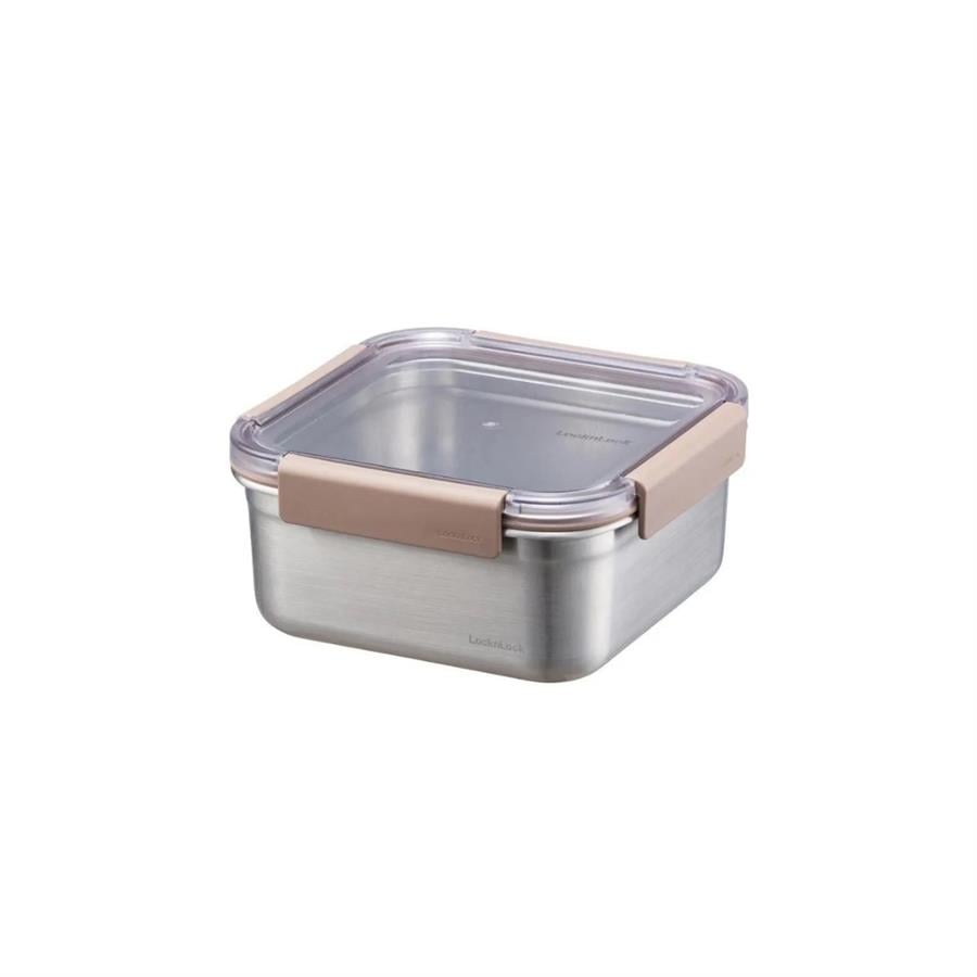 Locknlock Paslanmaz Çelik Fırın & Saklama Kabı Kare Kilitli 1.3 Lt ml - Kahverengi