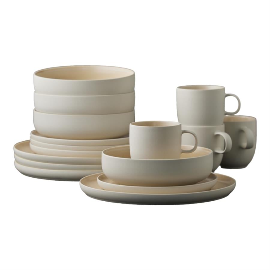 North Seramik Yemek Takımı 16 Parça Mat Beyaz/Mat Kum