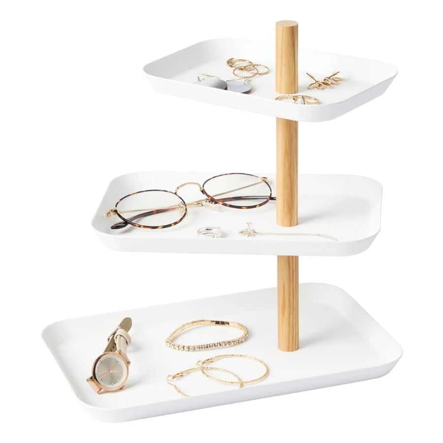 Rın Döndürülebilir Tepsili 3 Katlı Aksesuar Standı Beyaz Renk