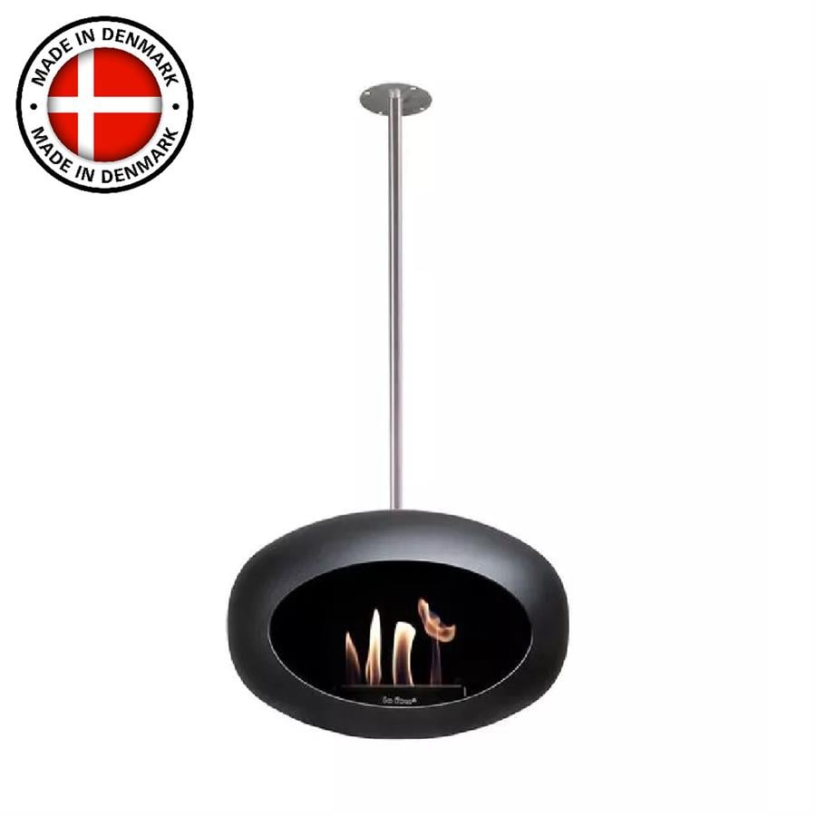 Siyah Kubbe Şömine & Parlak Çelik 140 Cm Çelik Brülör / Black Sky - Polished Steel - 140 Cm- Steel Burner