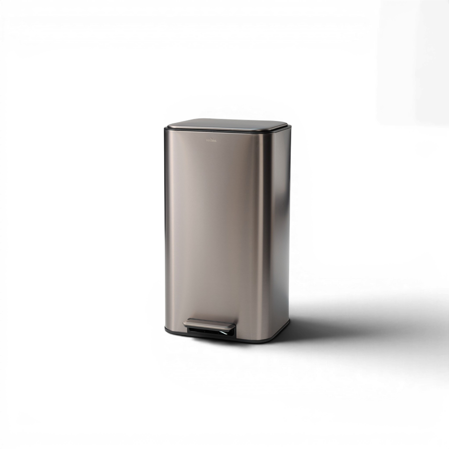 Square Mat Metalik Açık Gri Pedallı Çöp Kovası 30 L