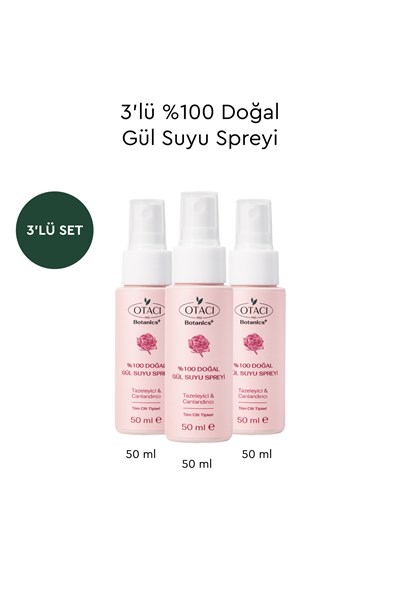 Botanics+ %100 Doğal Gül Suyu Spreyi 50ml 3'lü Set