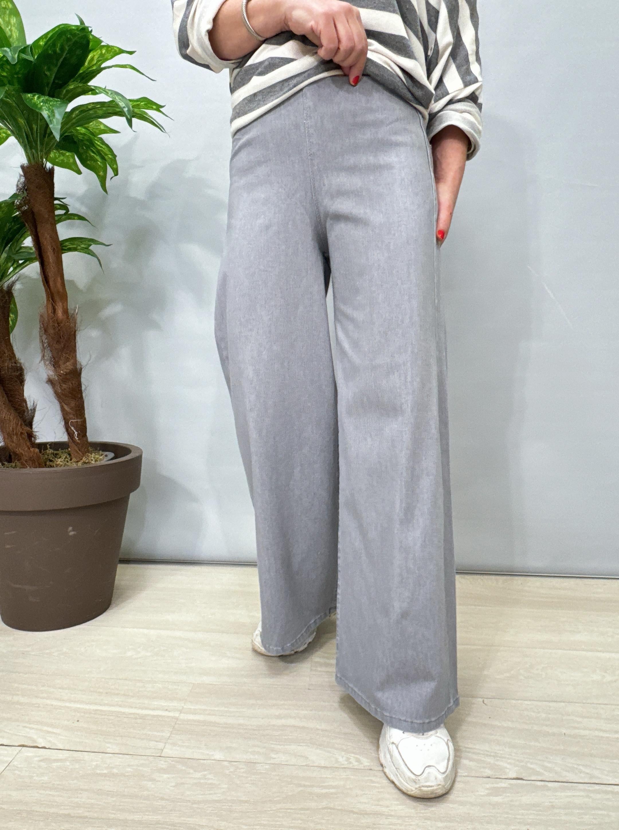  2026 Full Likralı Palazzo Pantolon Gri