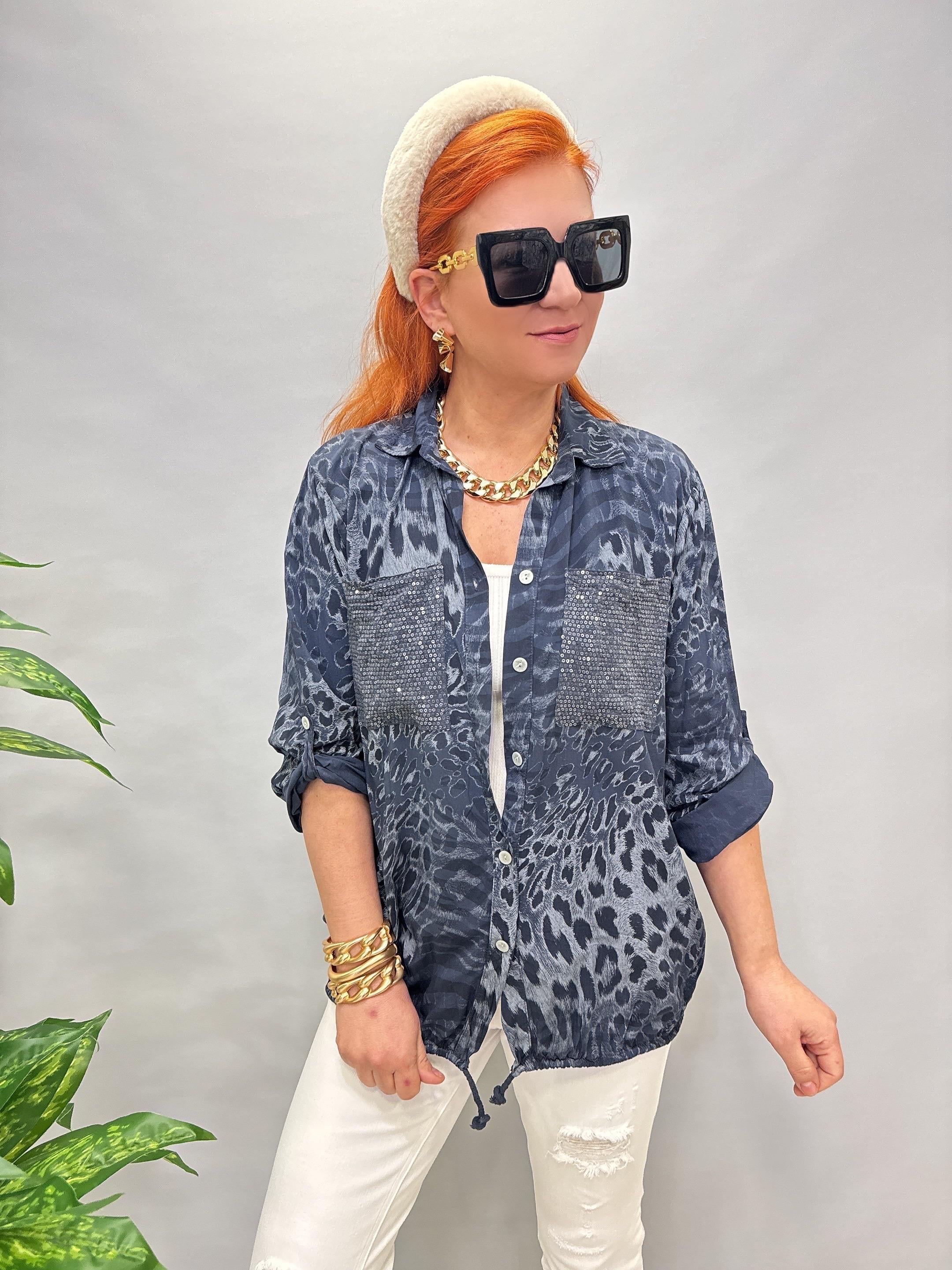 8074 İTALYAN PAMUKLU VİSKON GÖMLEK BLUZ LACİVERT