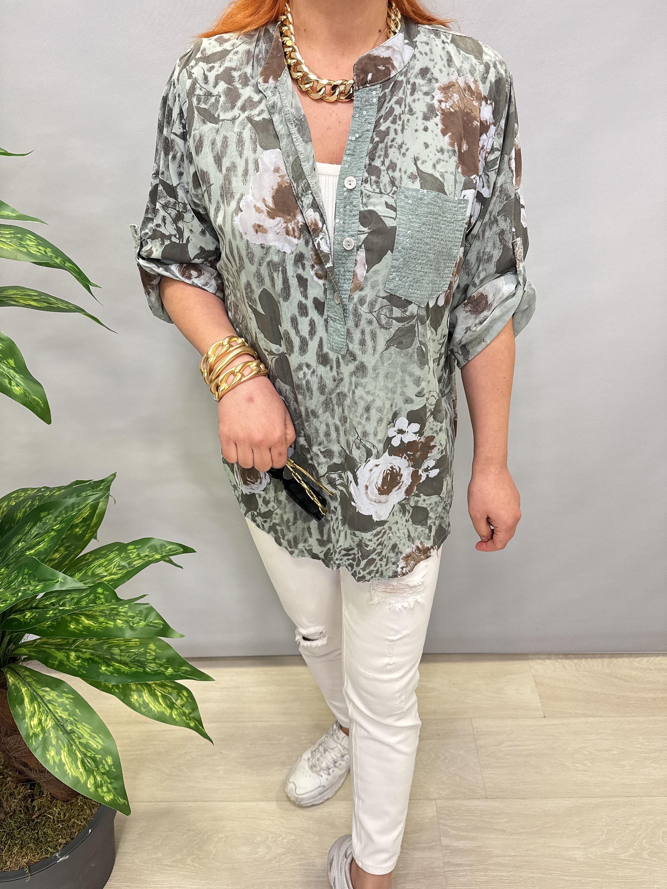  BLZ 8083 İTALYAN PAMUKLU VİSKON BLUZ HAKİ YEŞİL