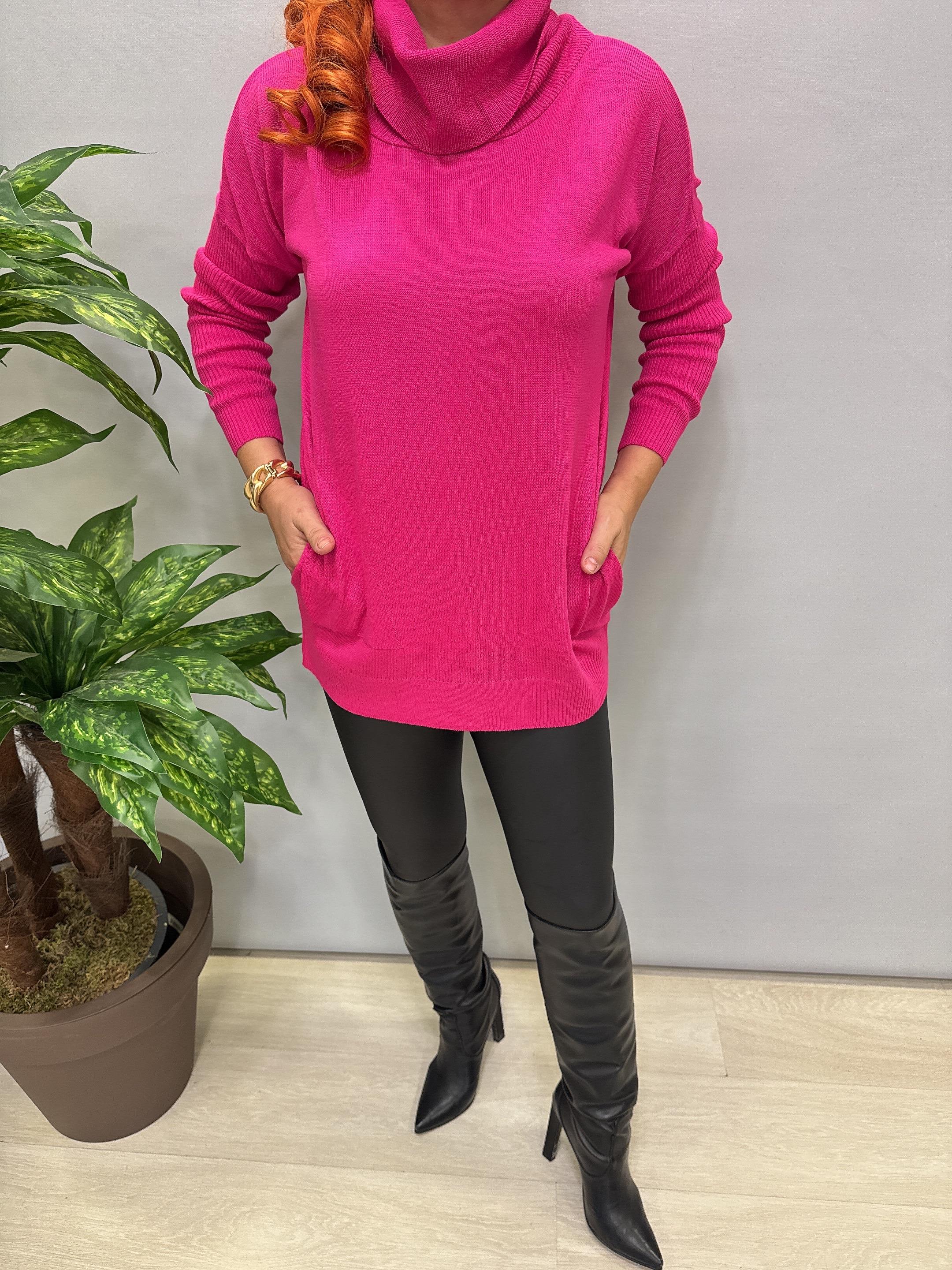 0710 Degaje Yaka Triko Fuşya