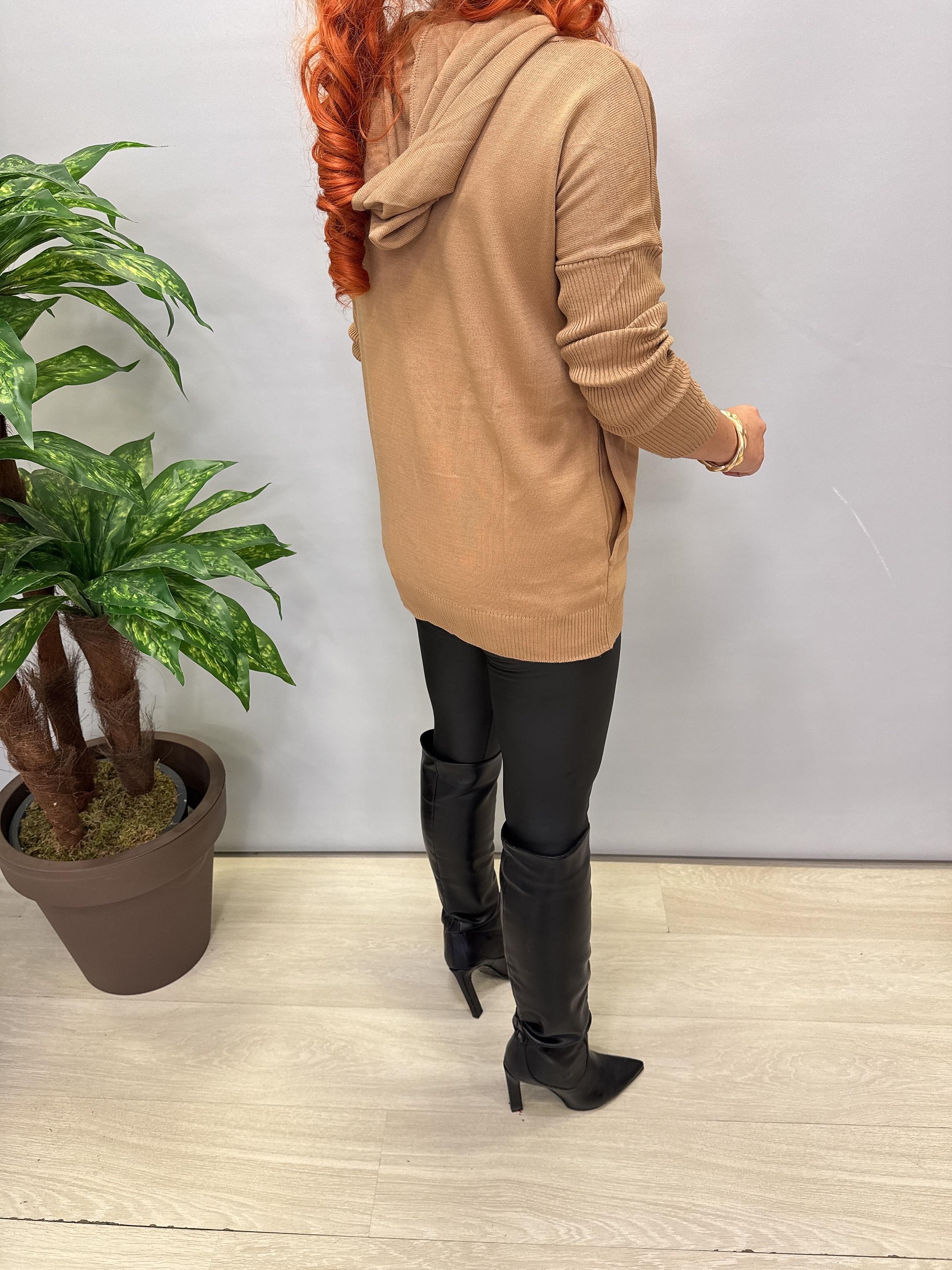 0711 Kapşonlu Triko Camel