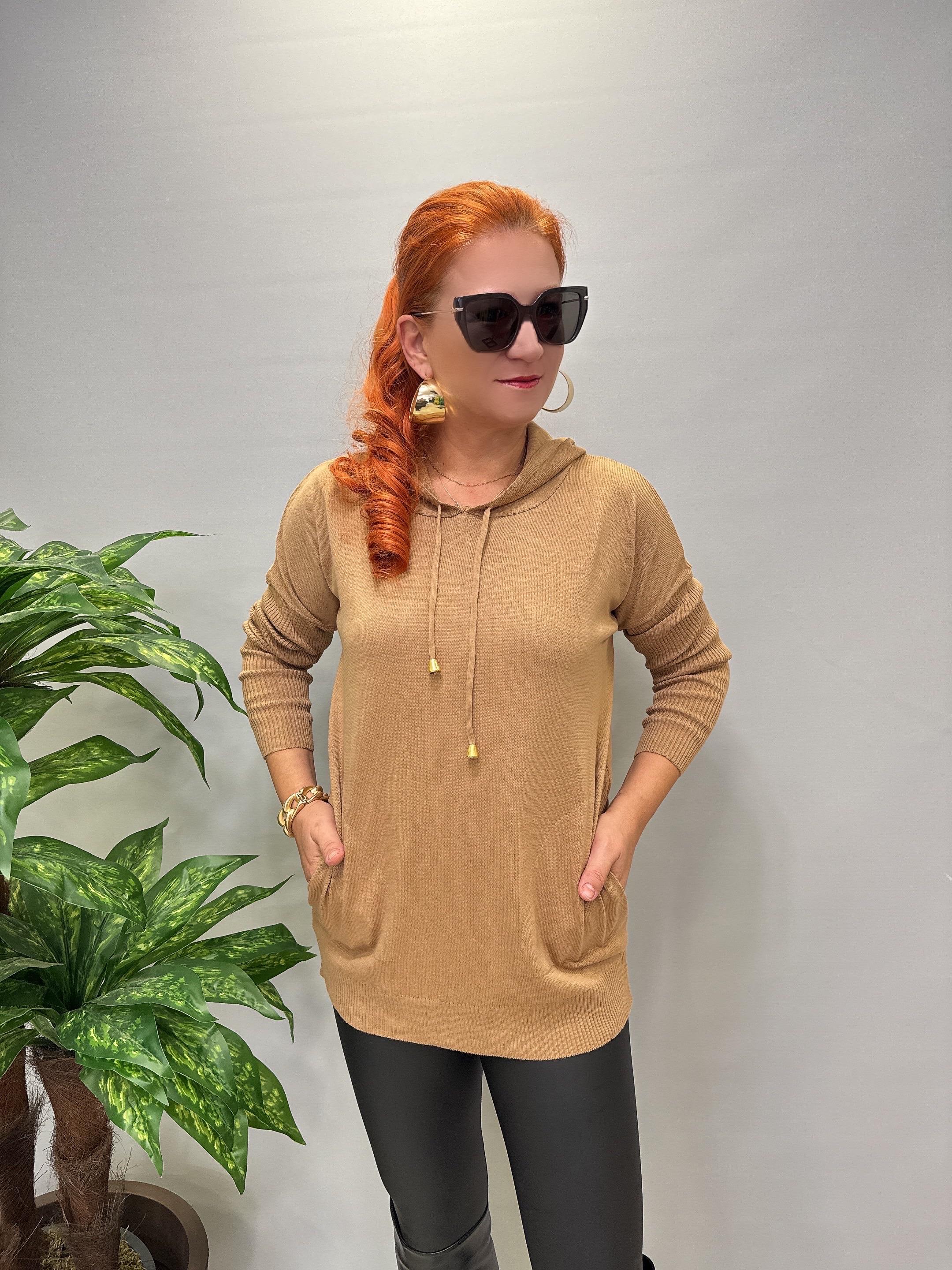 0711 Kapşonlu Triko Camel