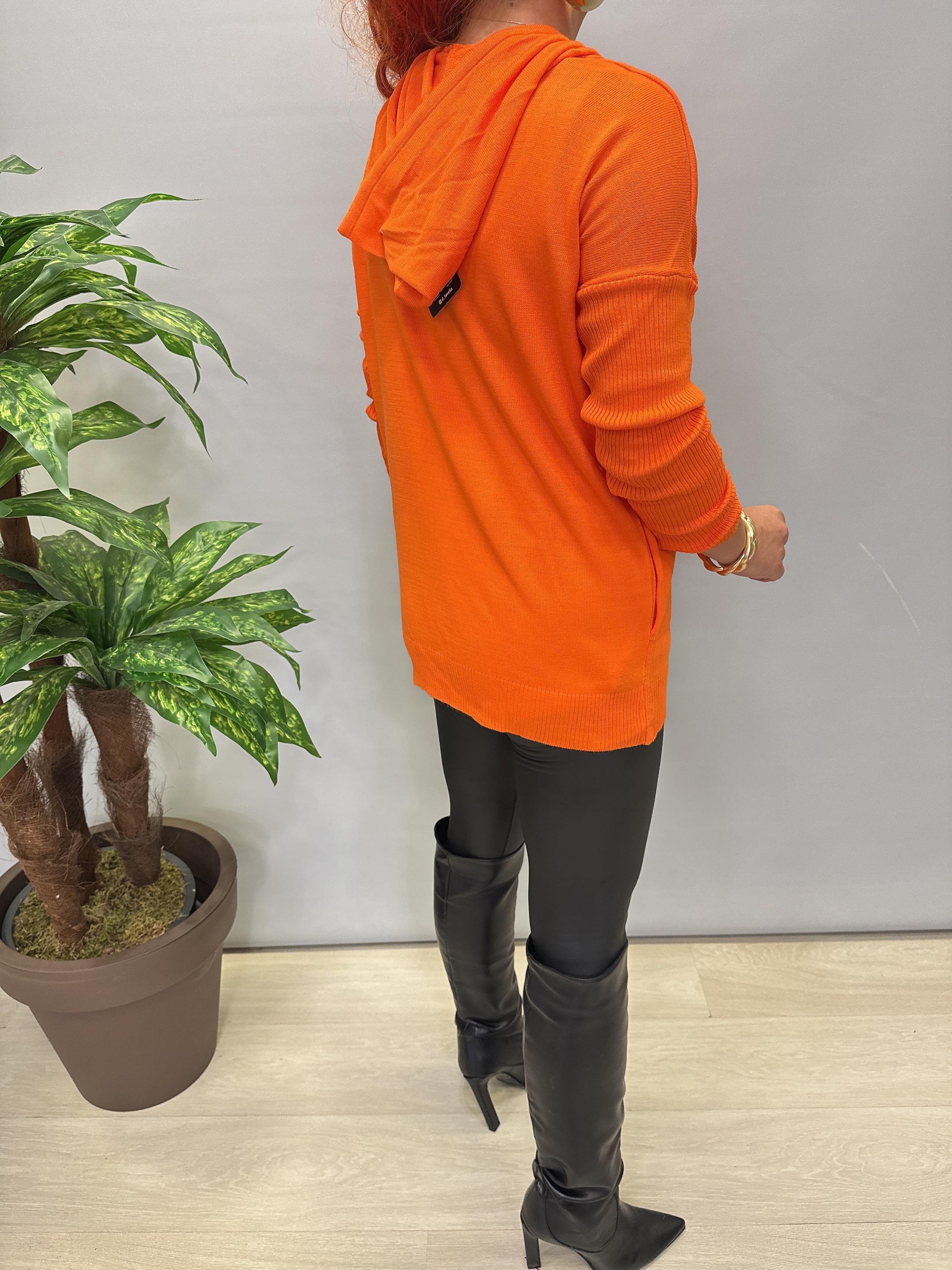 0711 Kapşonlu Triko Turuncu 