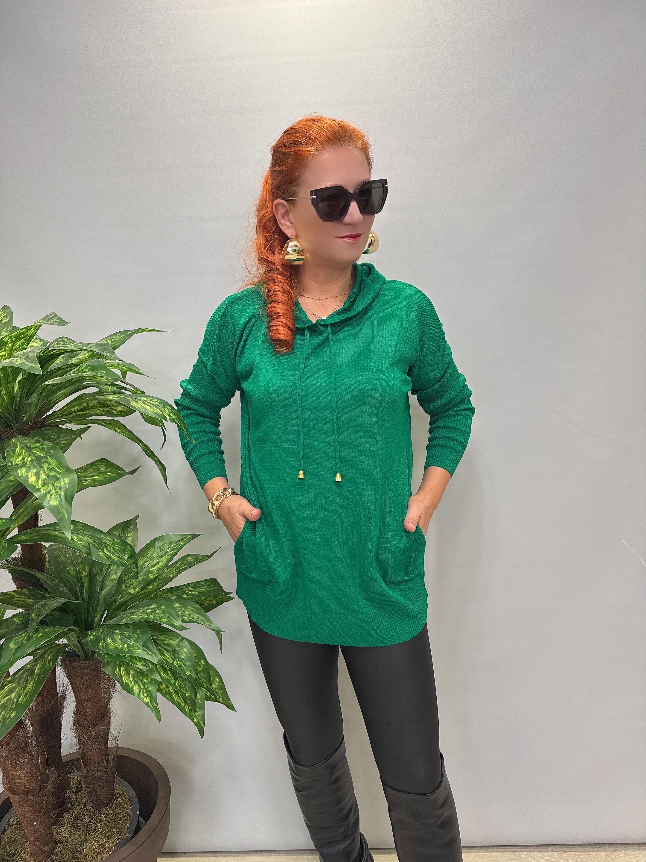 0711 Kapşonlu Triko Yeşil