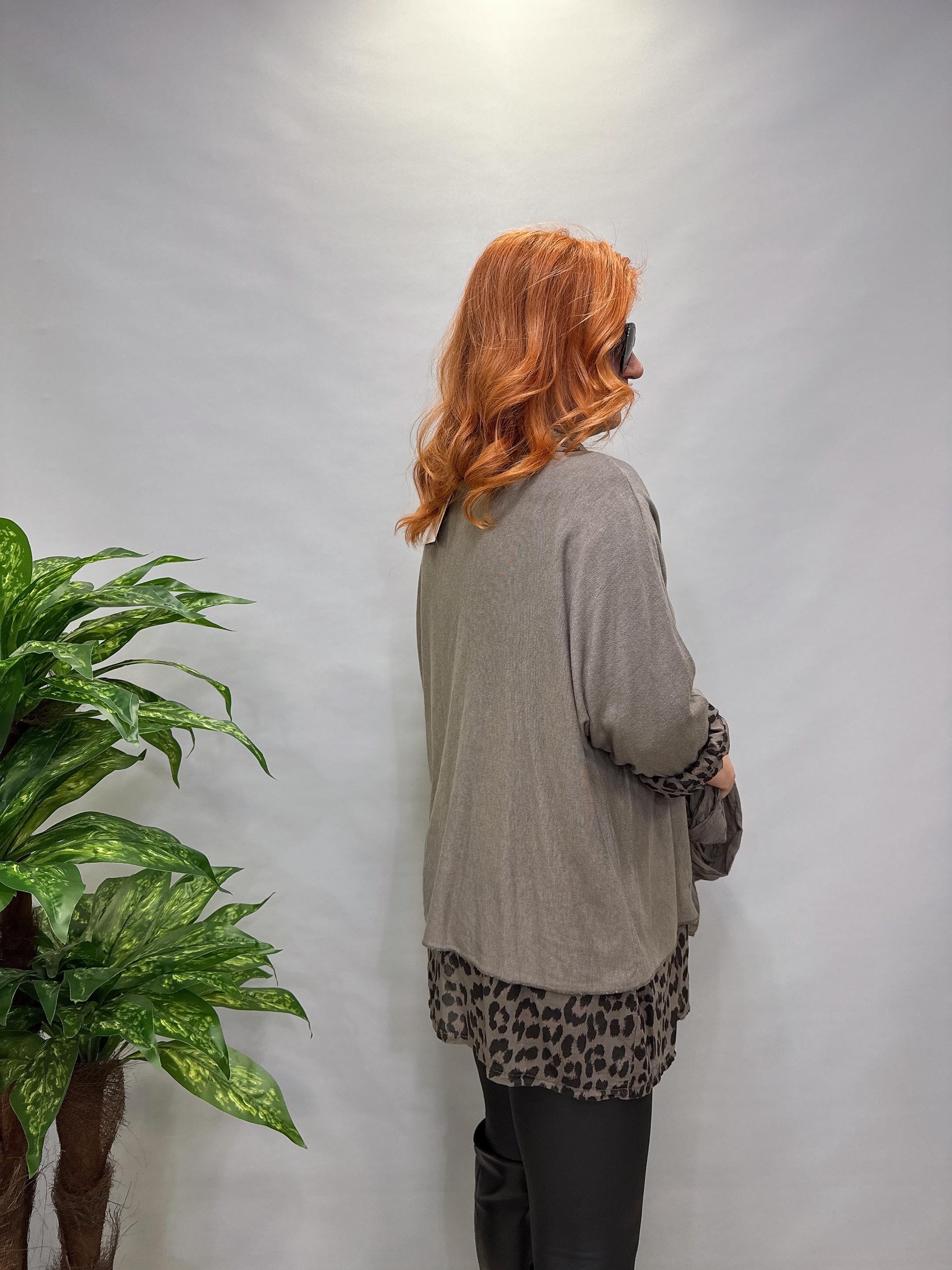 0909 İTALYAN FULAR DETAY GÖMLEKLİ TRİKO VİZON