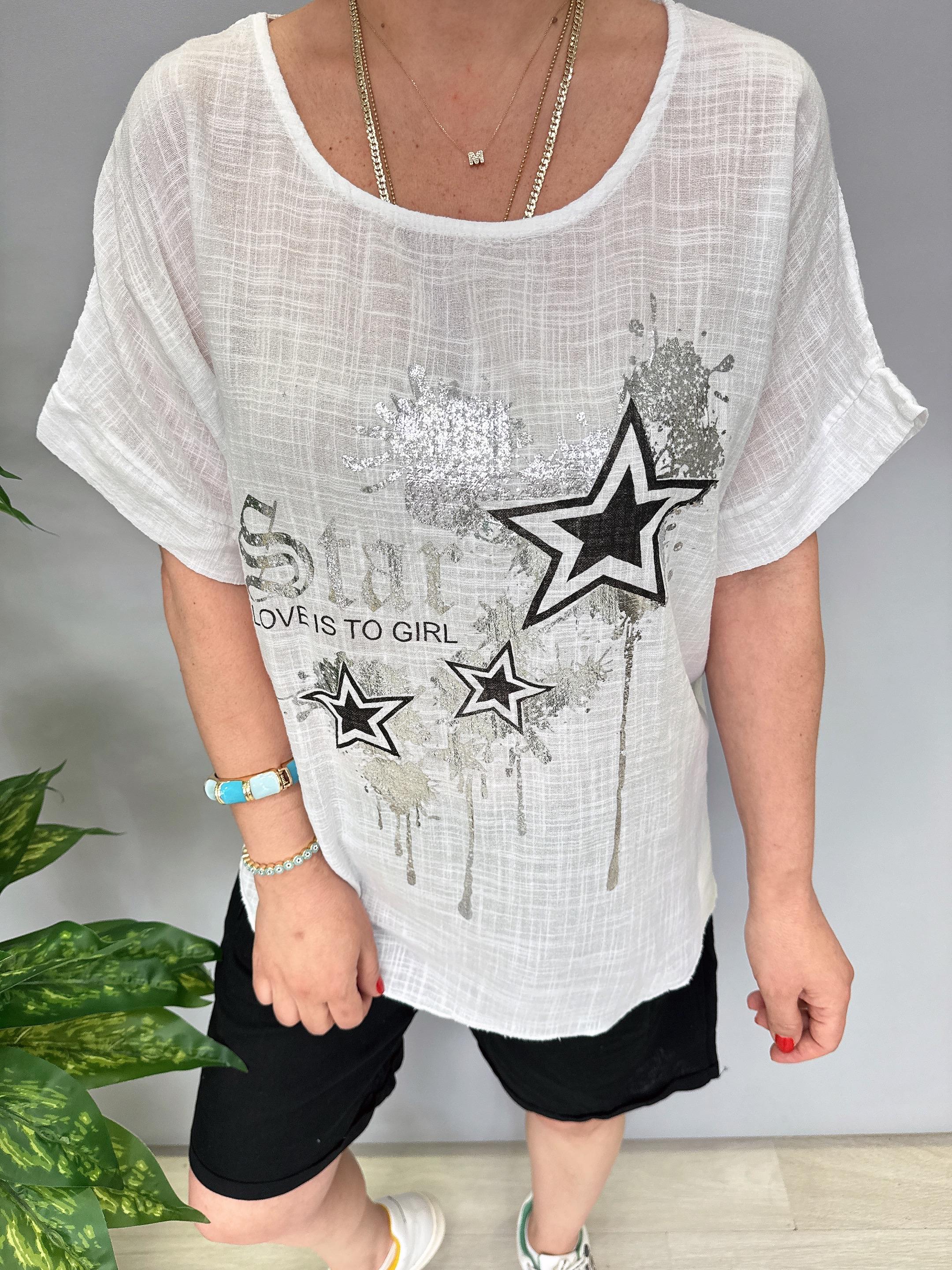 2030  Italyan Desenli Bluz Beyaz