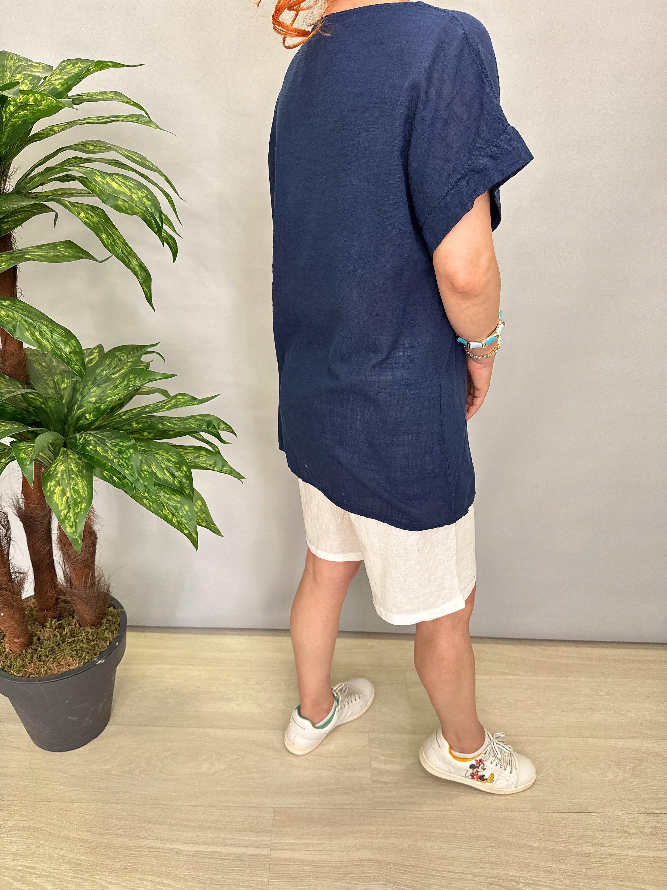 2030 Italyan Desenli Bluz Lacivert