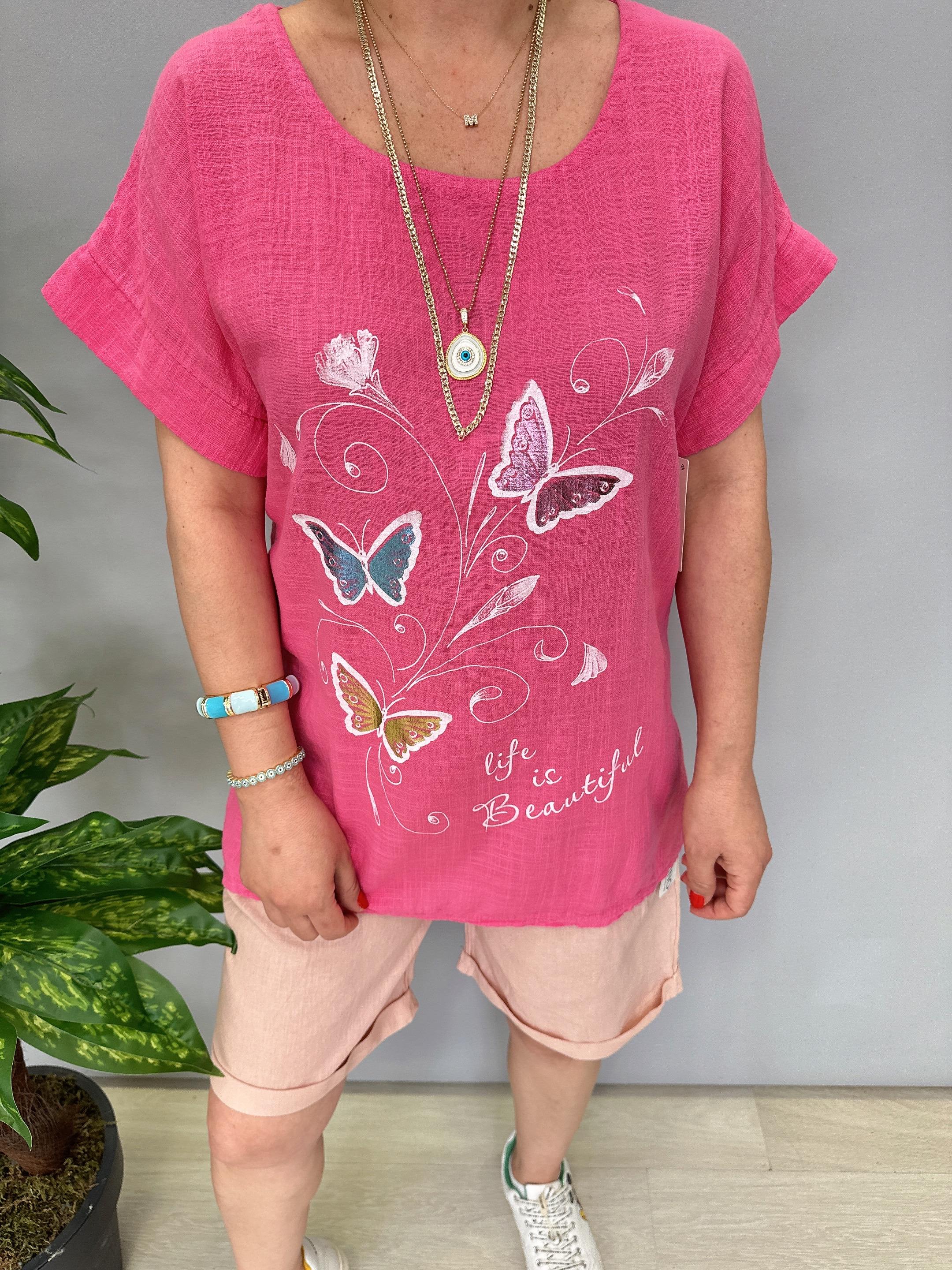 2030 Italyan Desenli Bluz Pembe