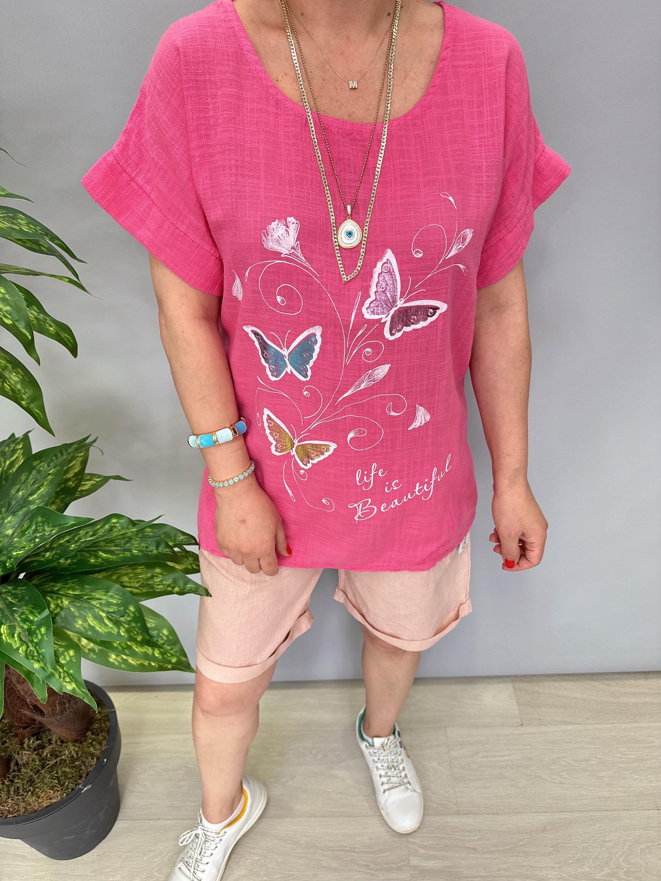 2030 Italyan Desenli Bluz Pembe