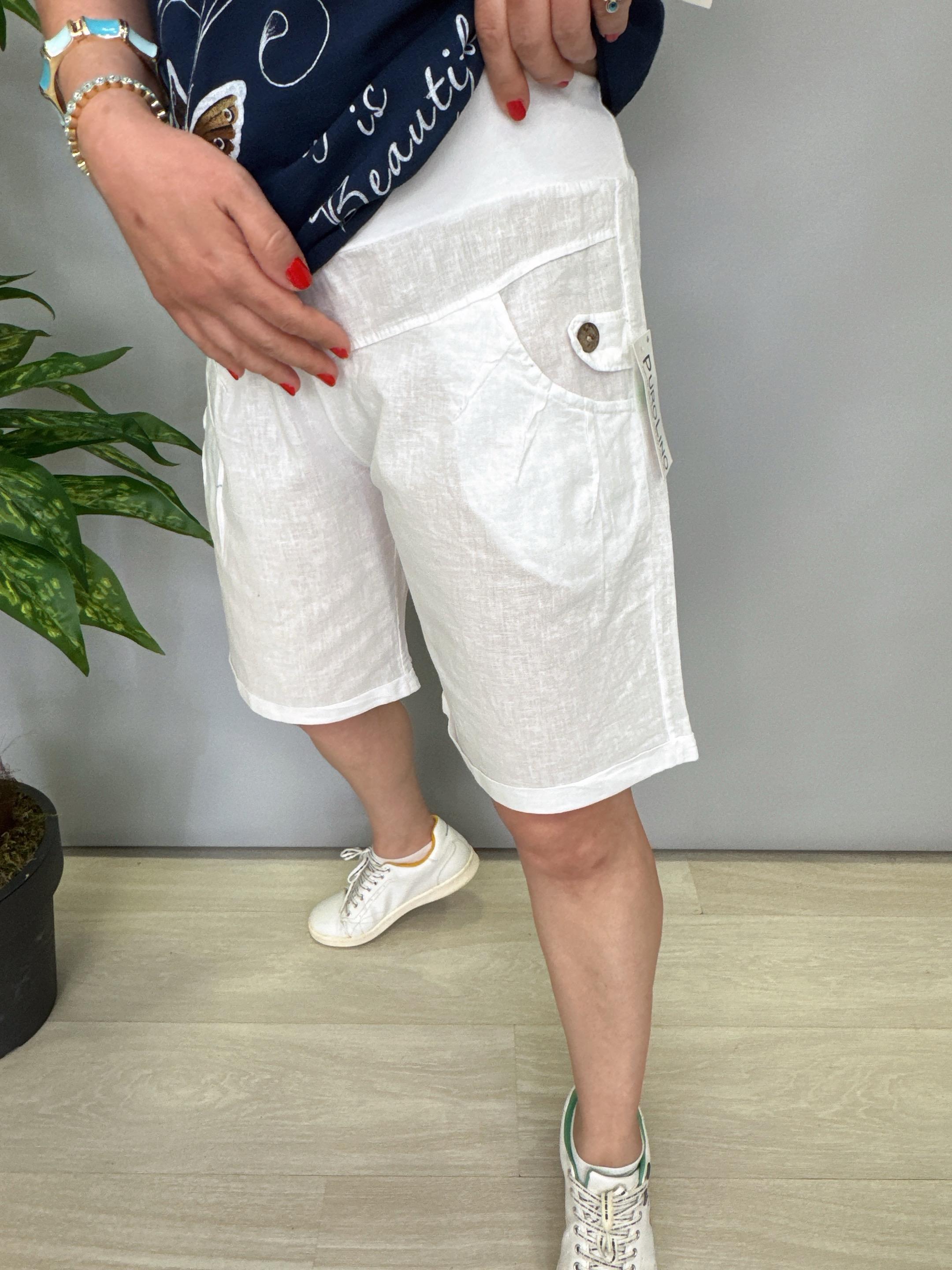 1010 Pamuk Keten Şort Beyaz