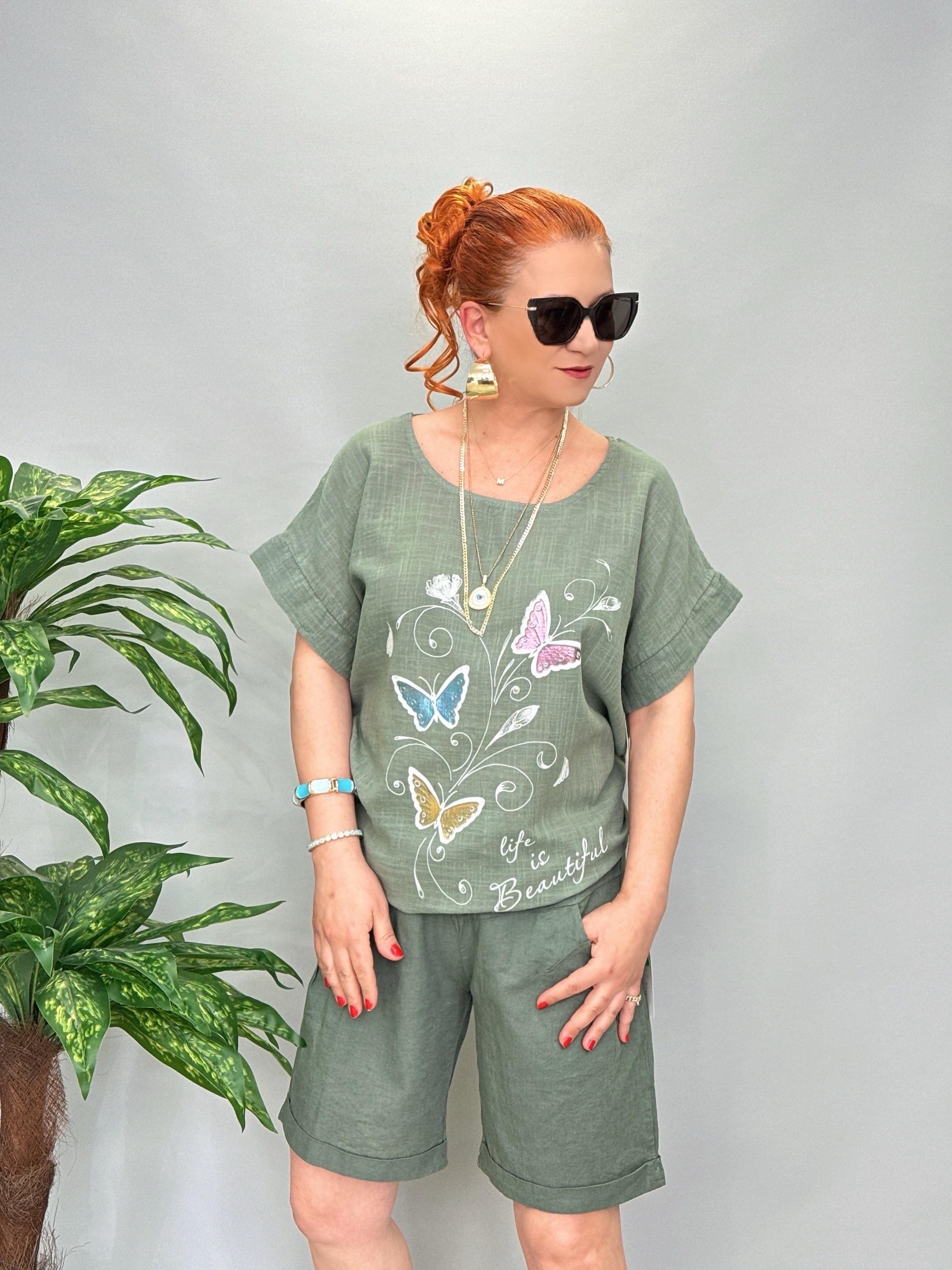 1010 Pamuk Keten Şort Haki 