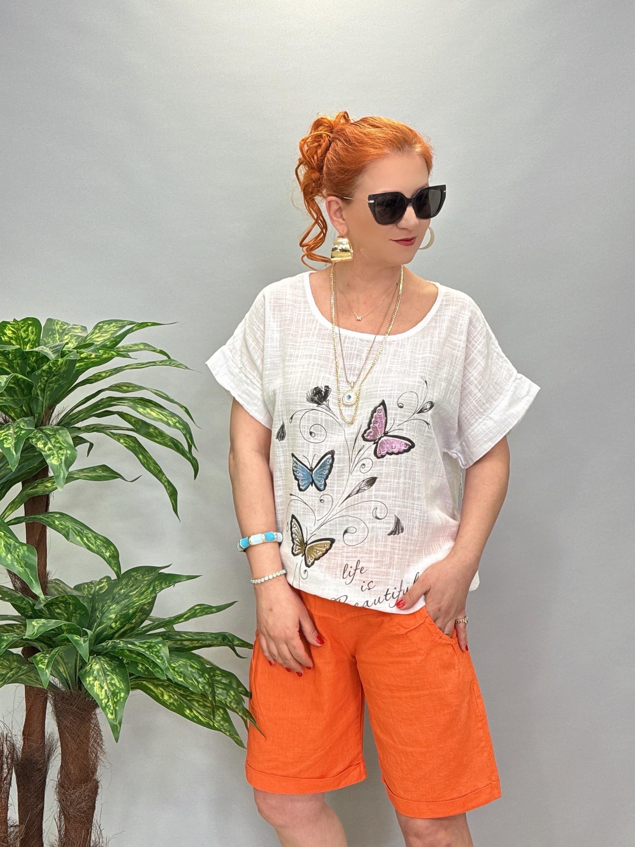 1010 Pamuk Keten Şort Turuncu 