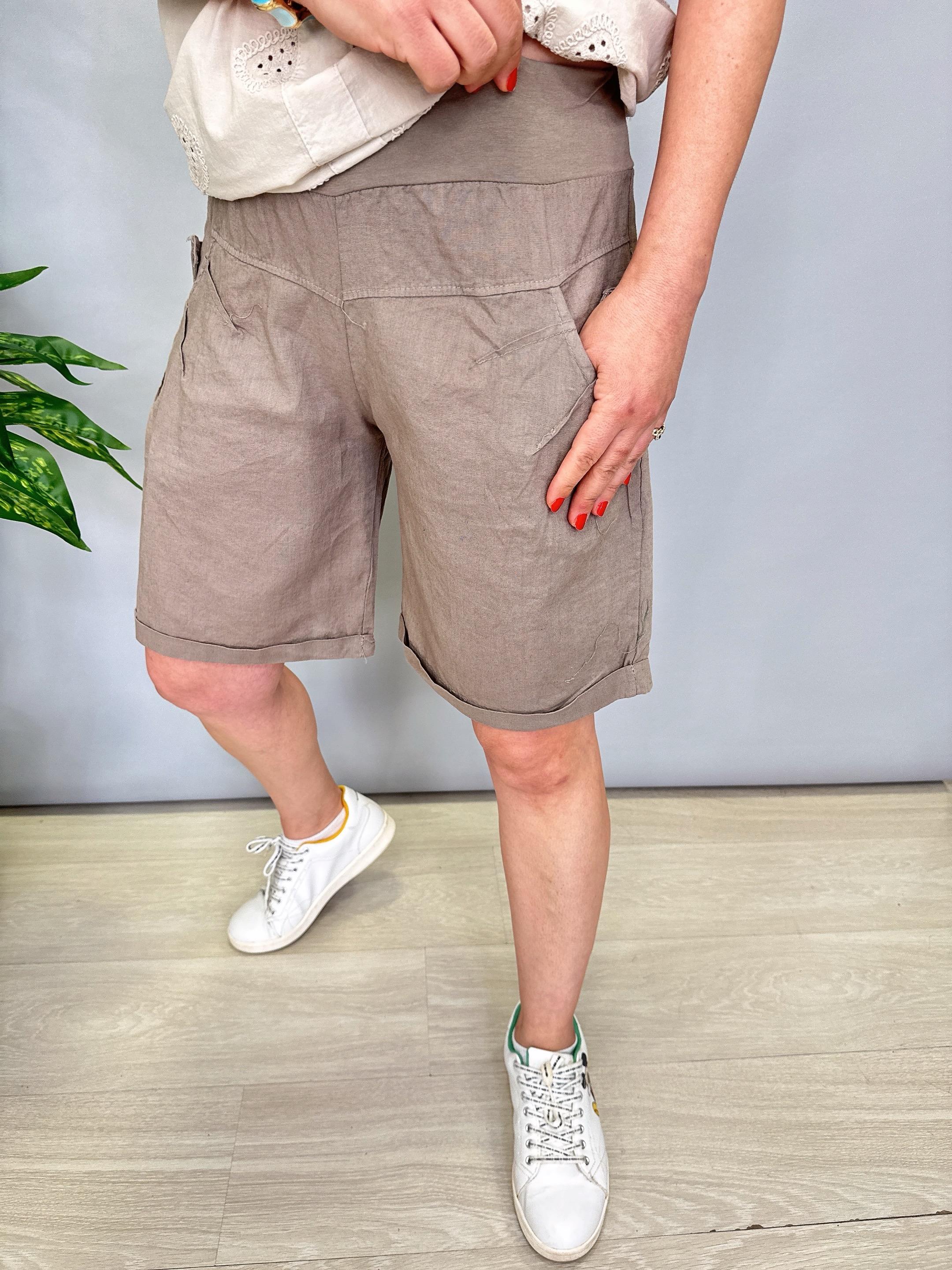 1010 Pamuk Keten Şort Vizon