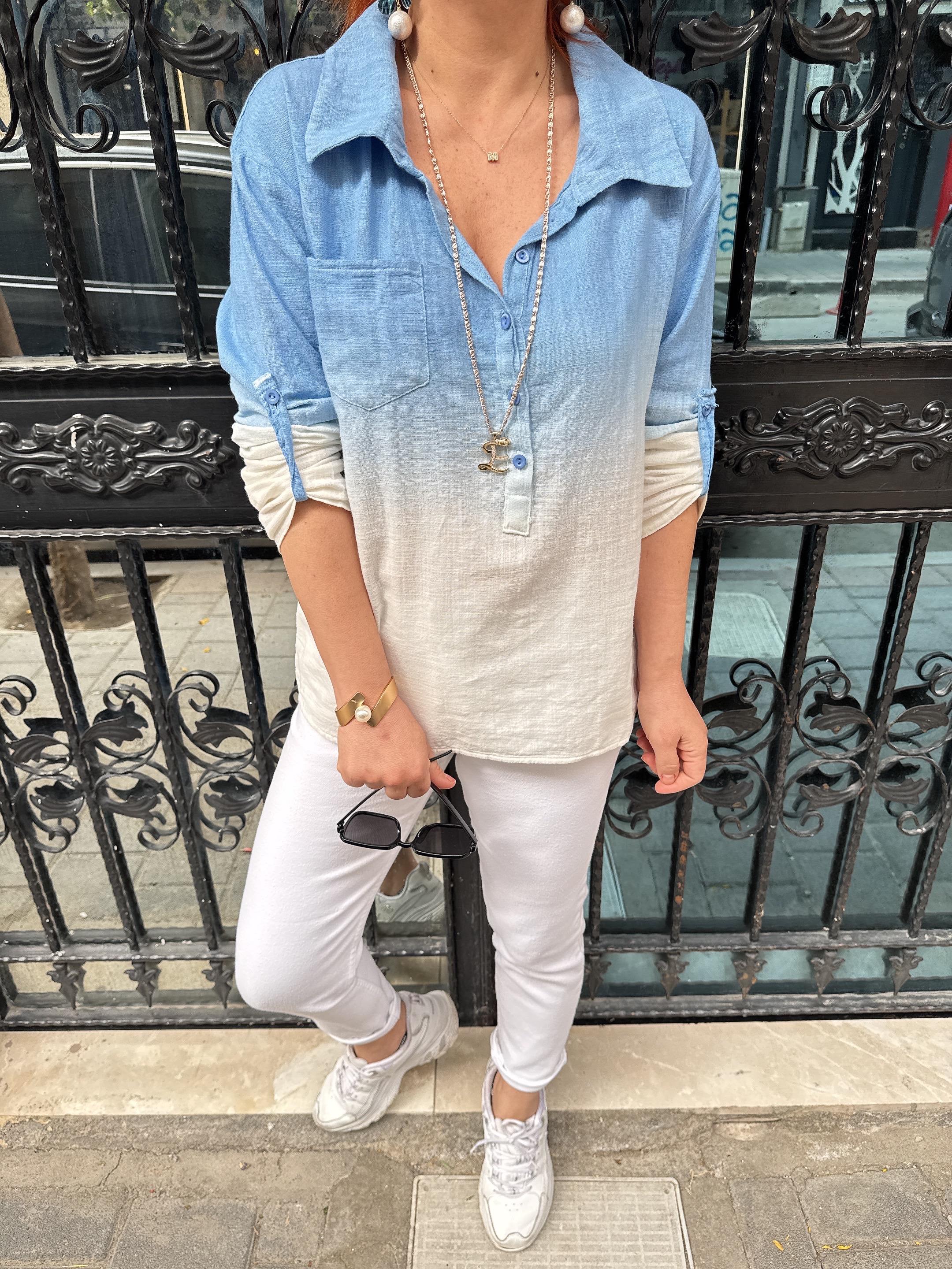 MNS 1120 PAMUKLU GÖMLEK BLUZ MAVİ