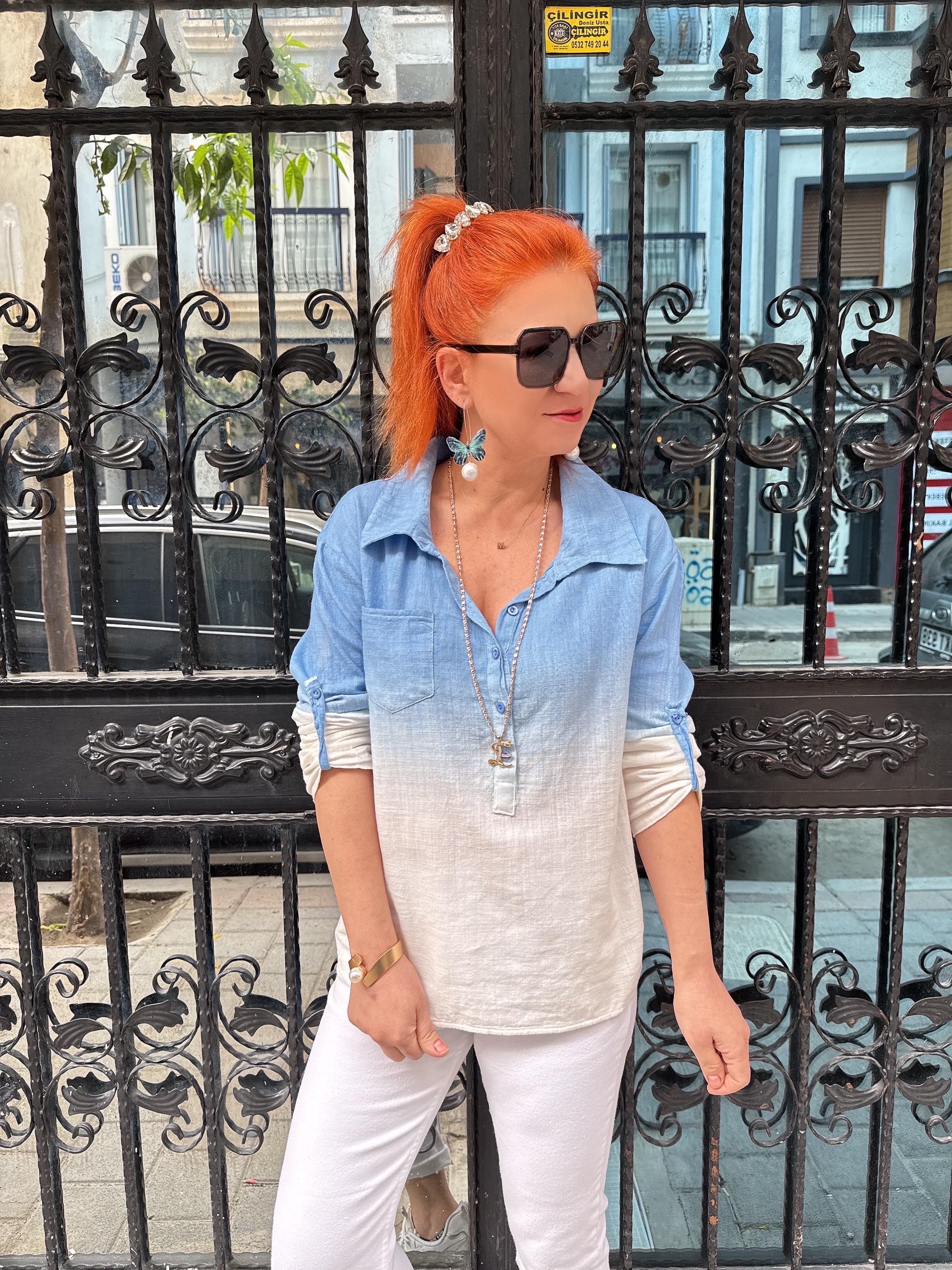 MNS 1120 PAMUKLU GÖMLEK BLUZ MAVİ