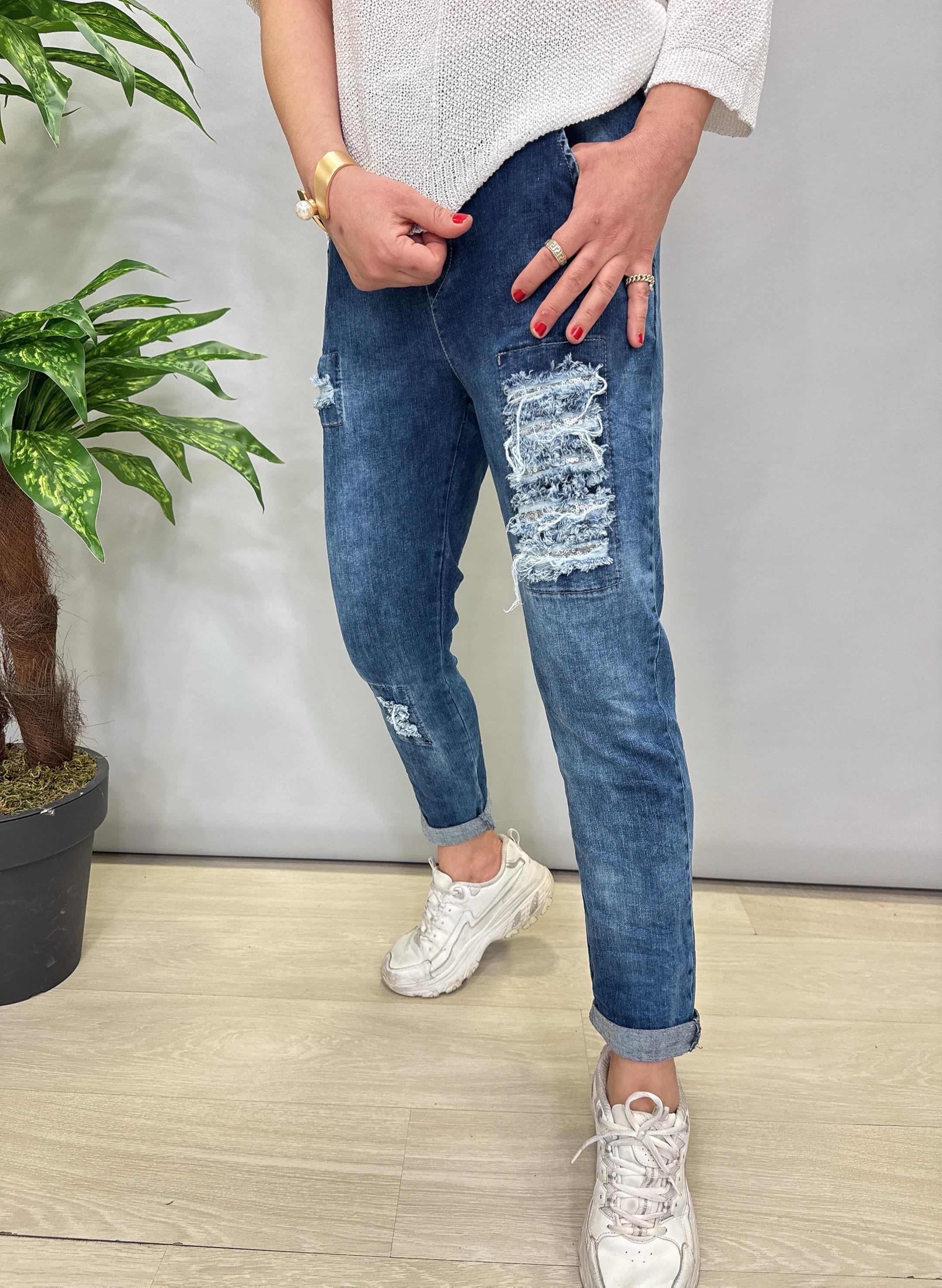 1137 1 beden küçük alınız PAYET DETAY TASARIM FULL LİKRALI İNCE KOT PANTOLON KOYU MAVİ  boyum 1.64