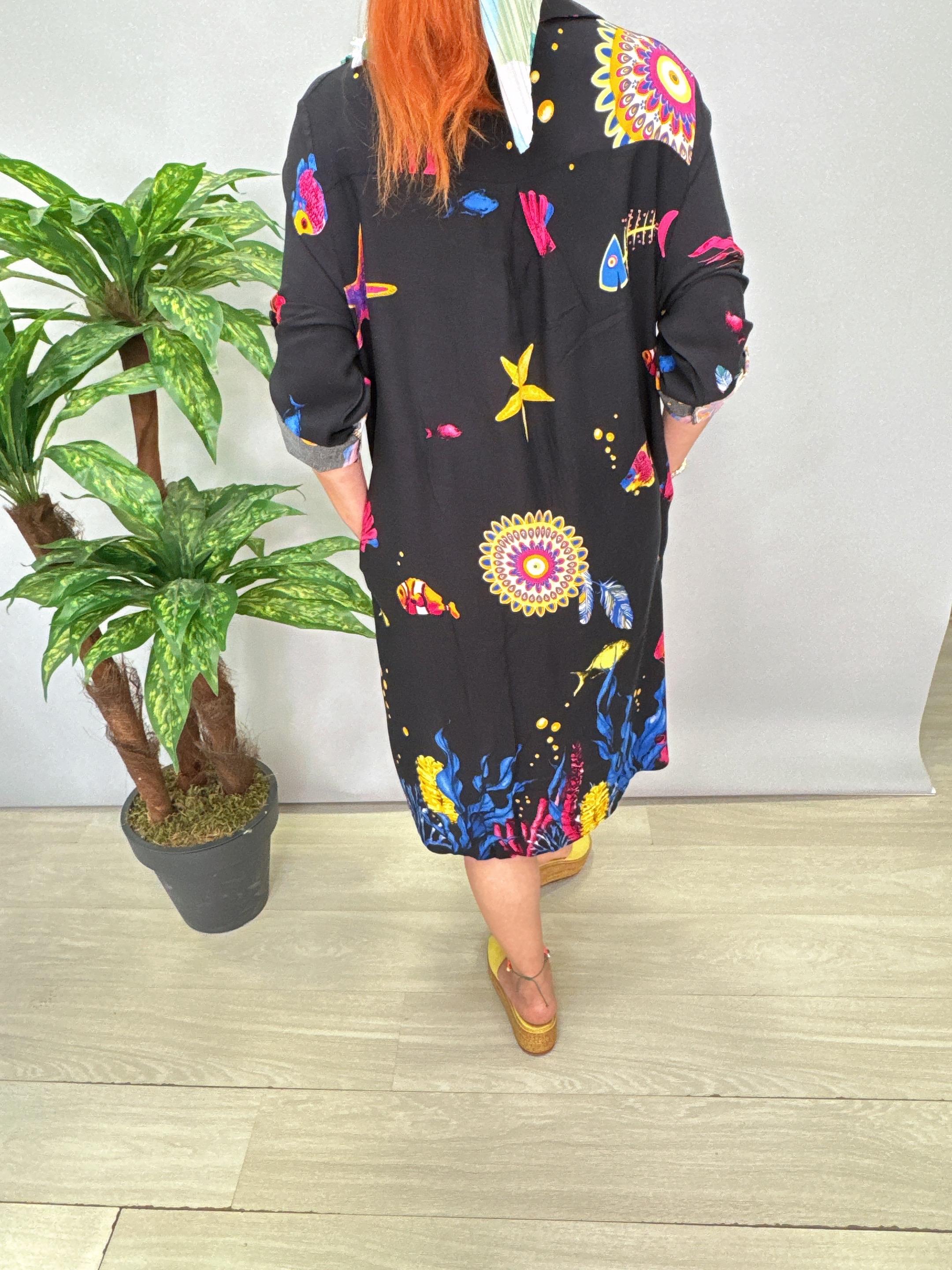 12080 Pamuklu Viskon Gömlek Elbise Siyah