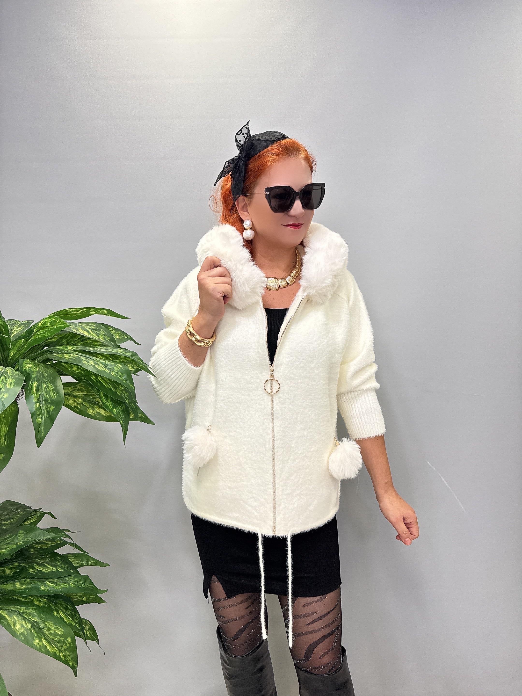 12400 Angora Kürk Ceket Ekru