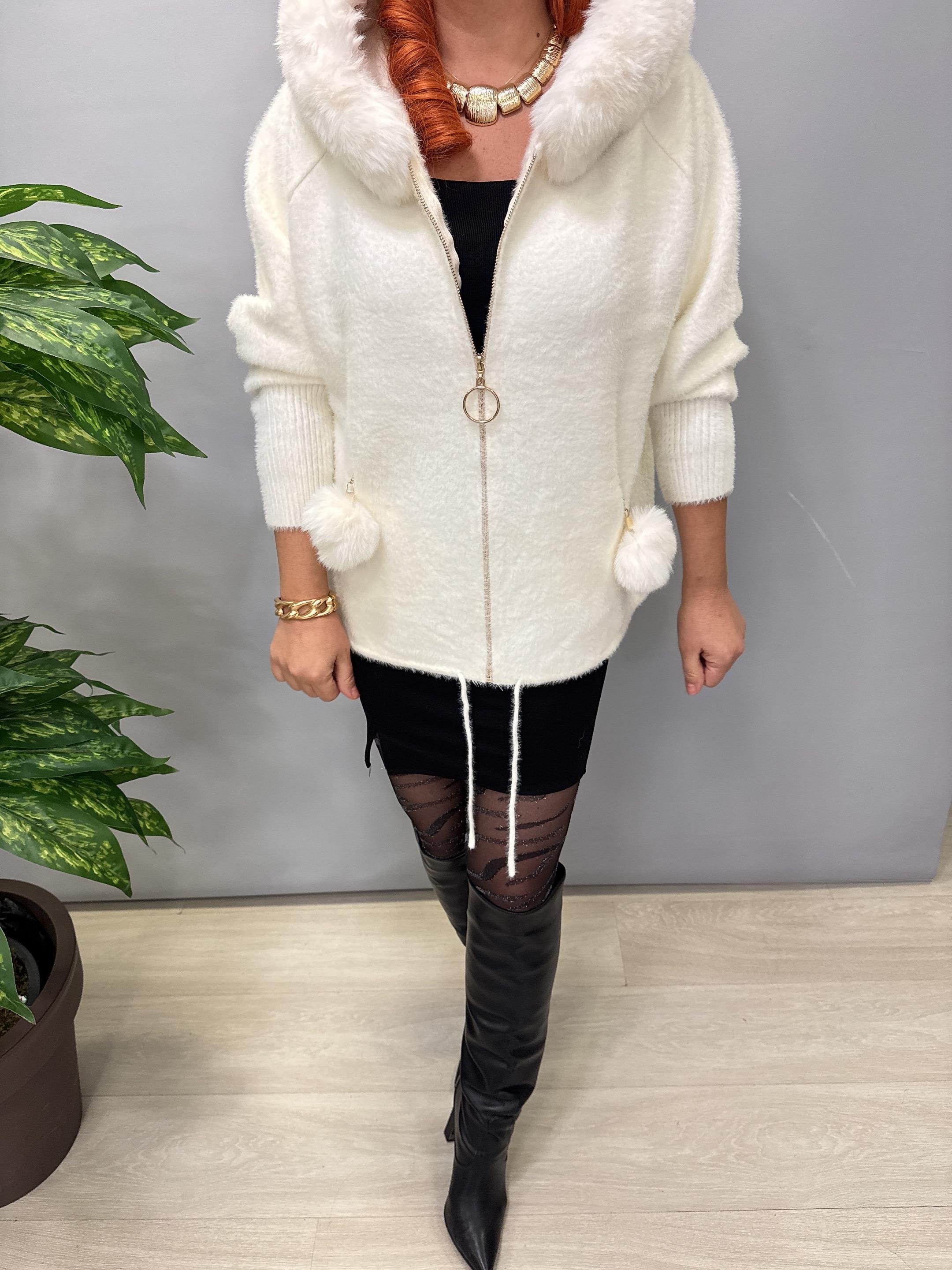 12400 Angora Kürk Ceket Ekru