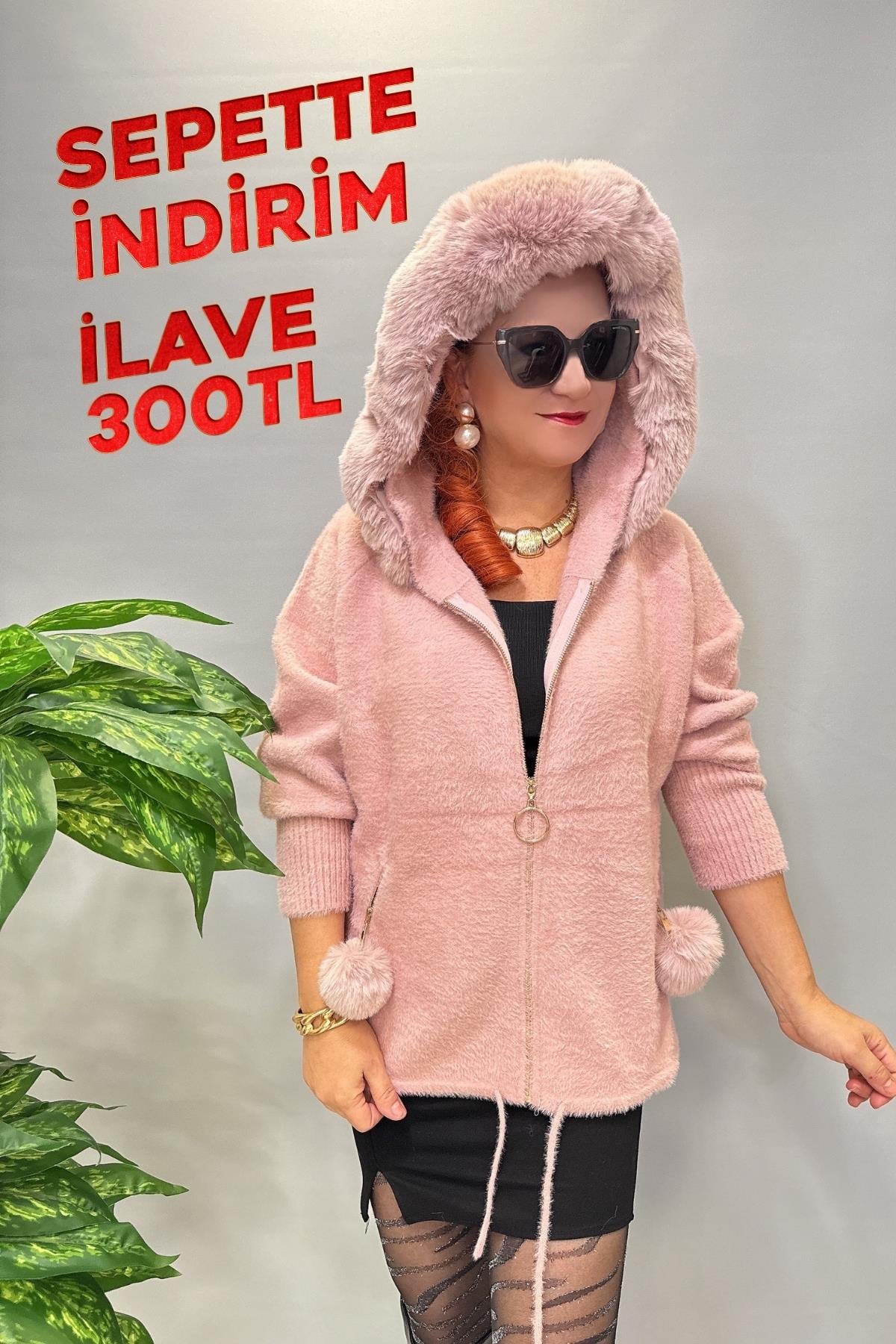 12400 Angora Kürk Ceket Pudra