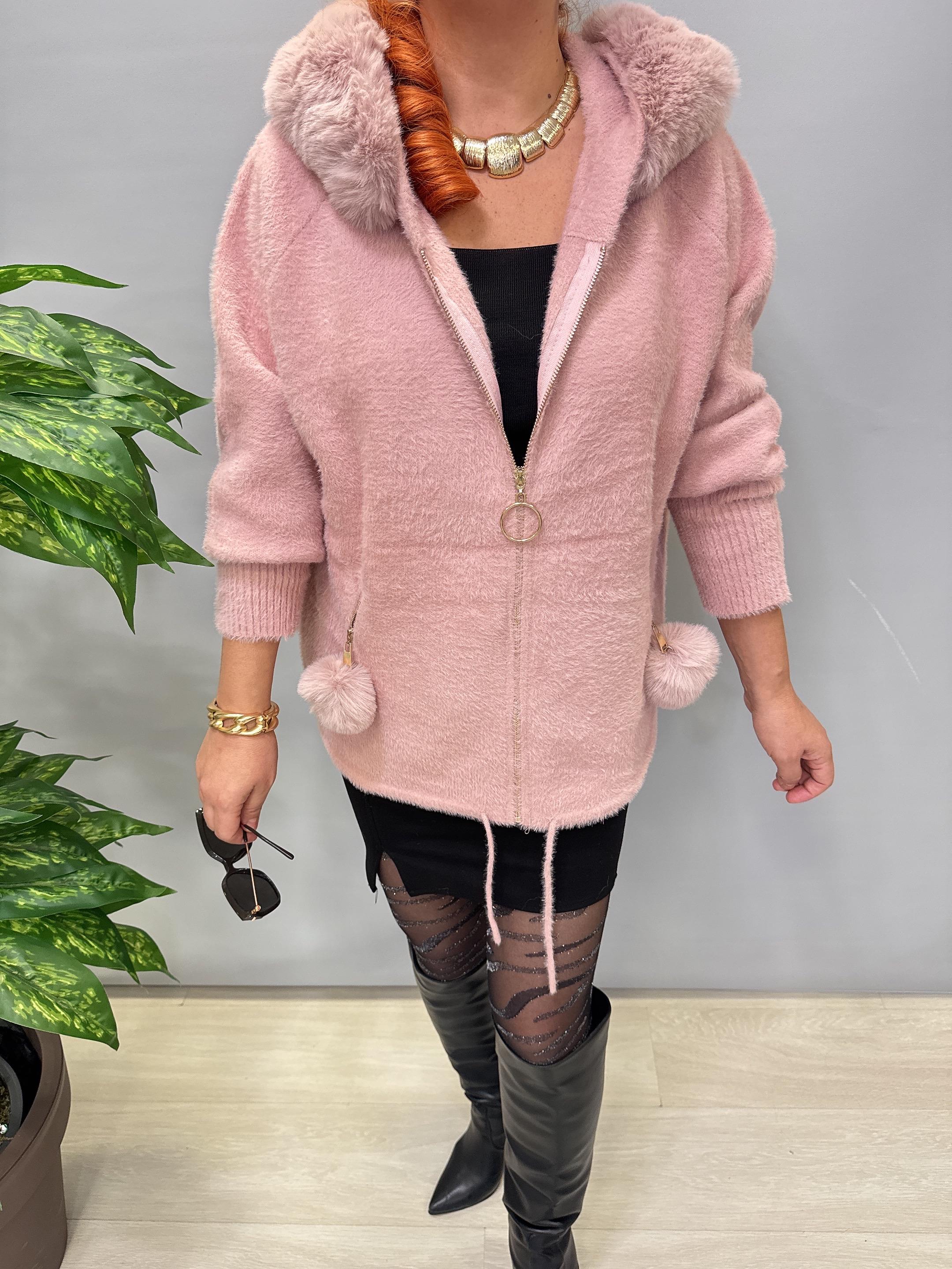 12400 Angora Kürk Ceket Pudra