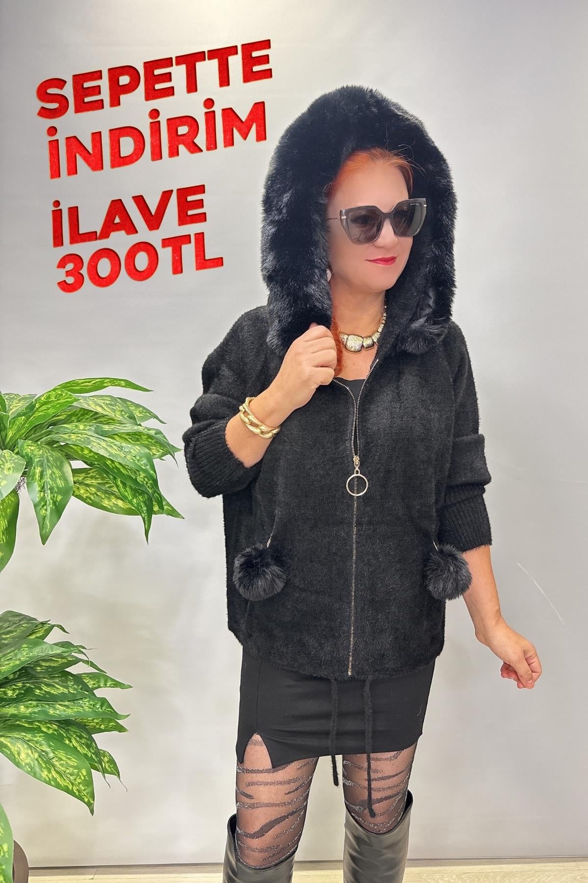 12400 Angora Kürk Ceket Siyah