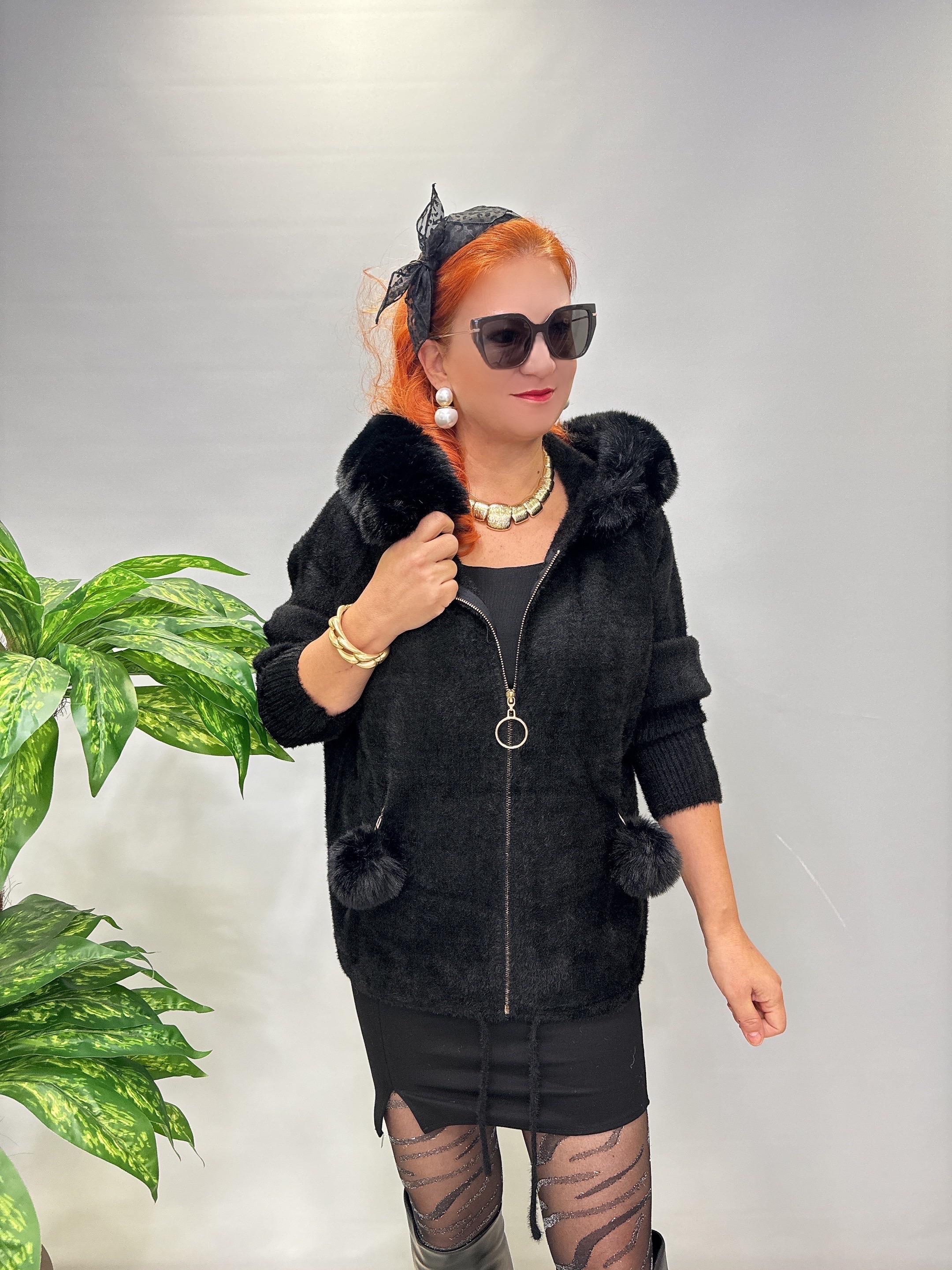 12400 Angora Kürk Ceket Siyah