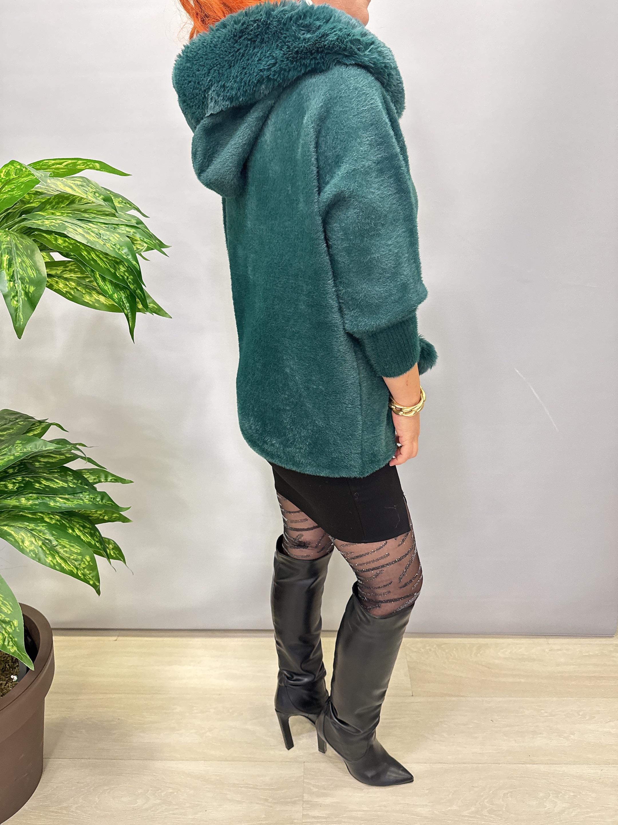 12400 Angora Kürk Ceket Zümrüt Yeşil