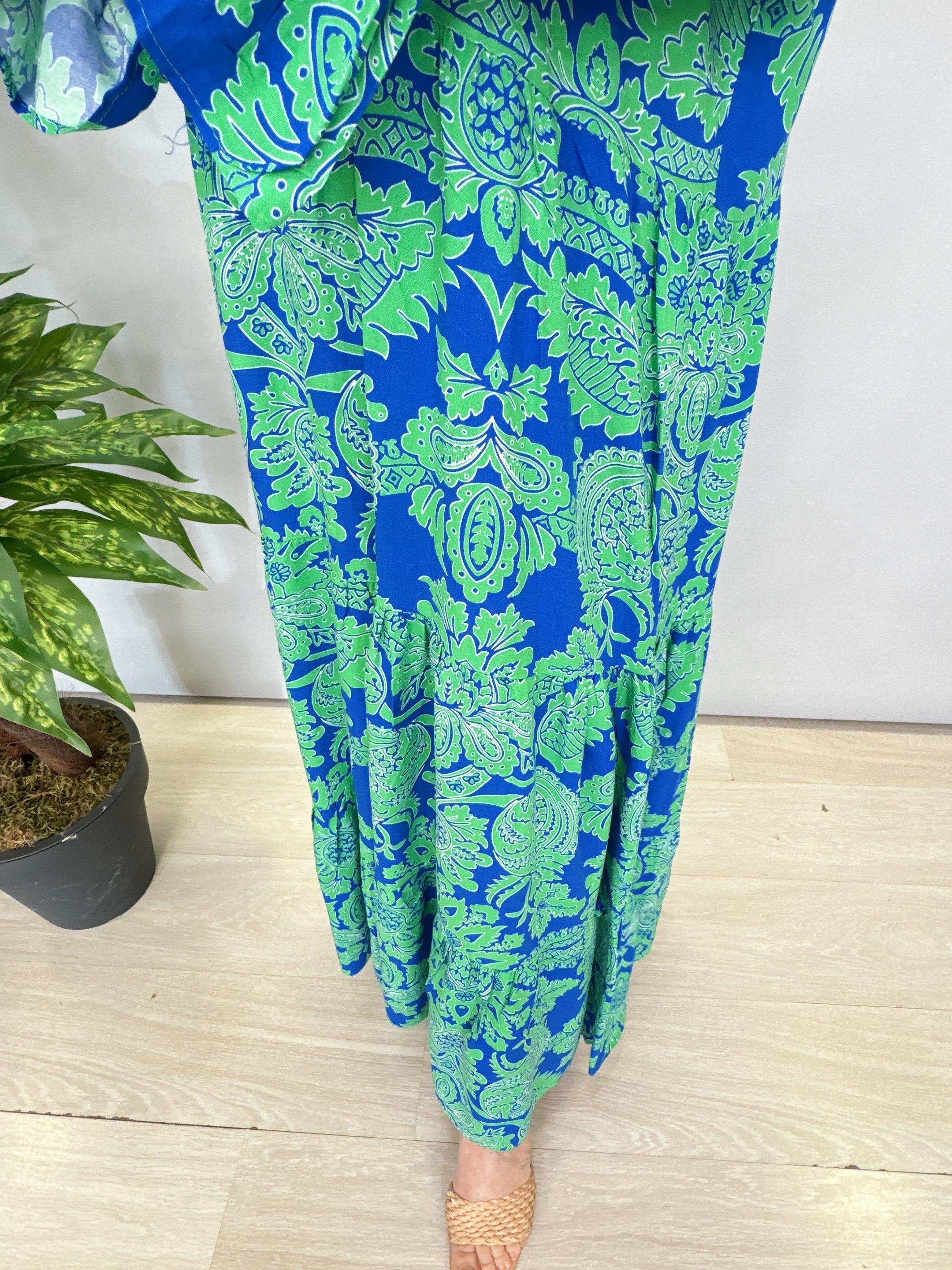 1316 Desenli Elbise Yeşil