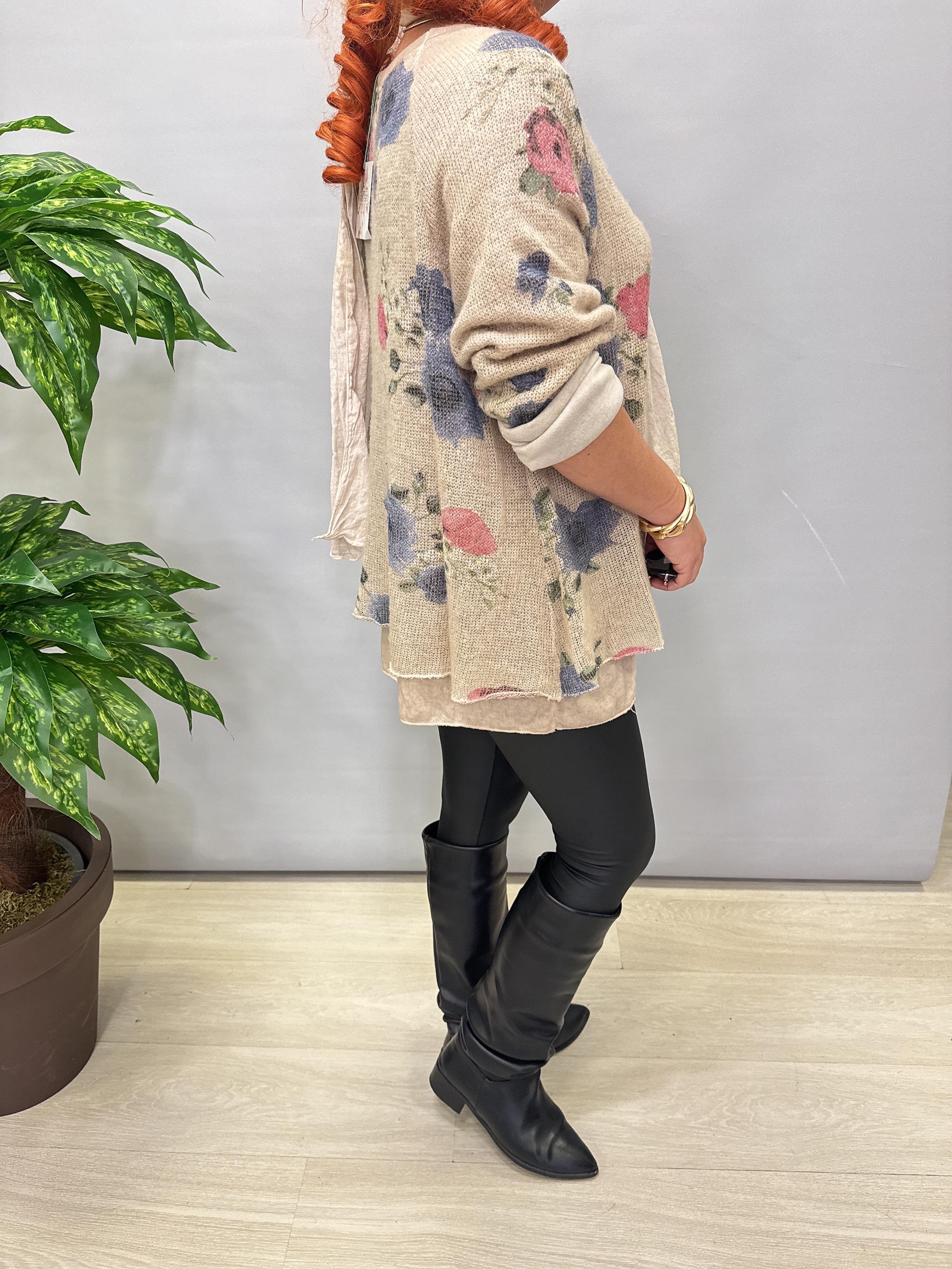 1385 Italyan Fularlı Triko Bluz Taş