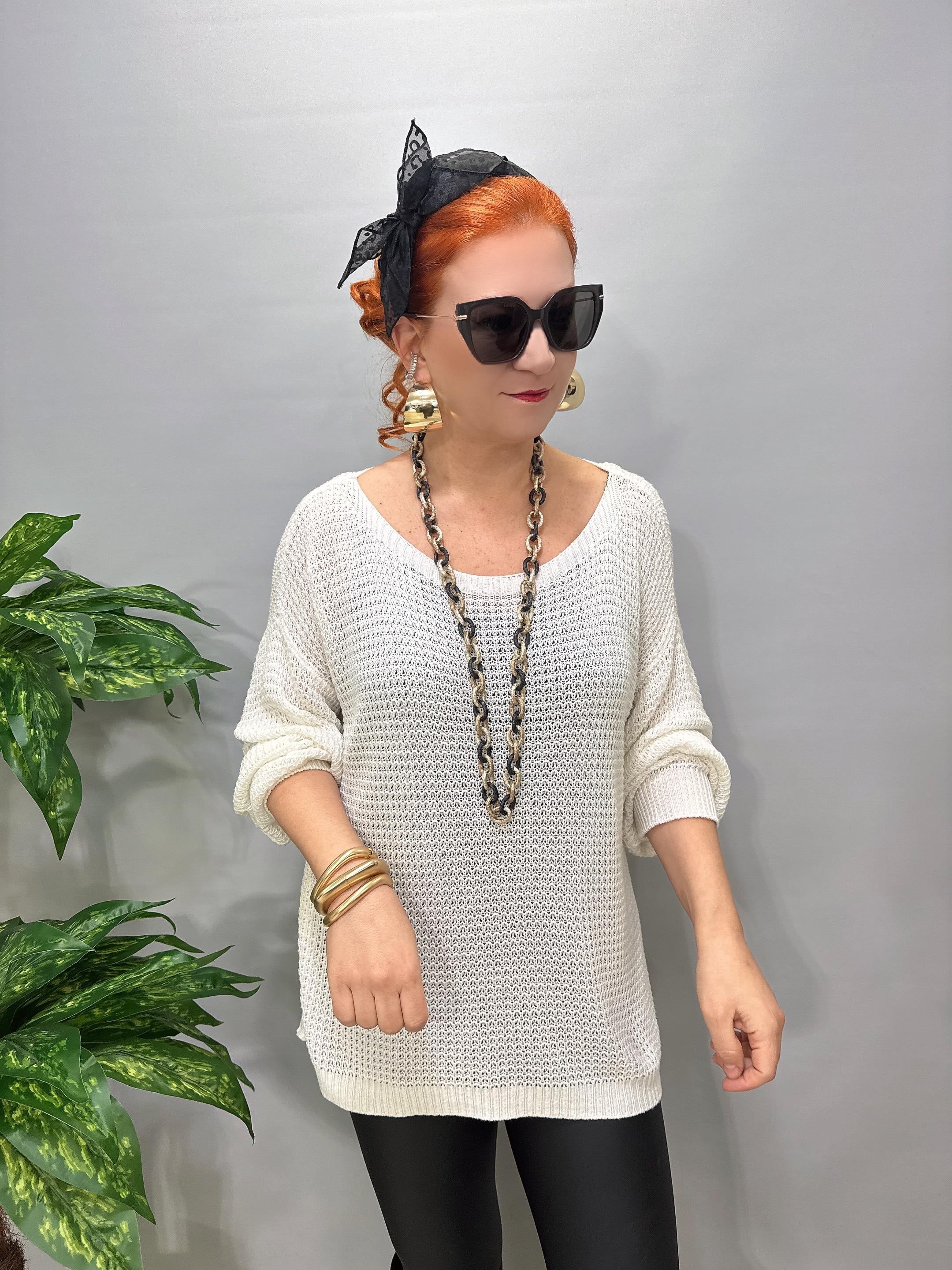 1402 Italyan Kayık Yaka Merserize Bluz Beyaz