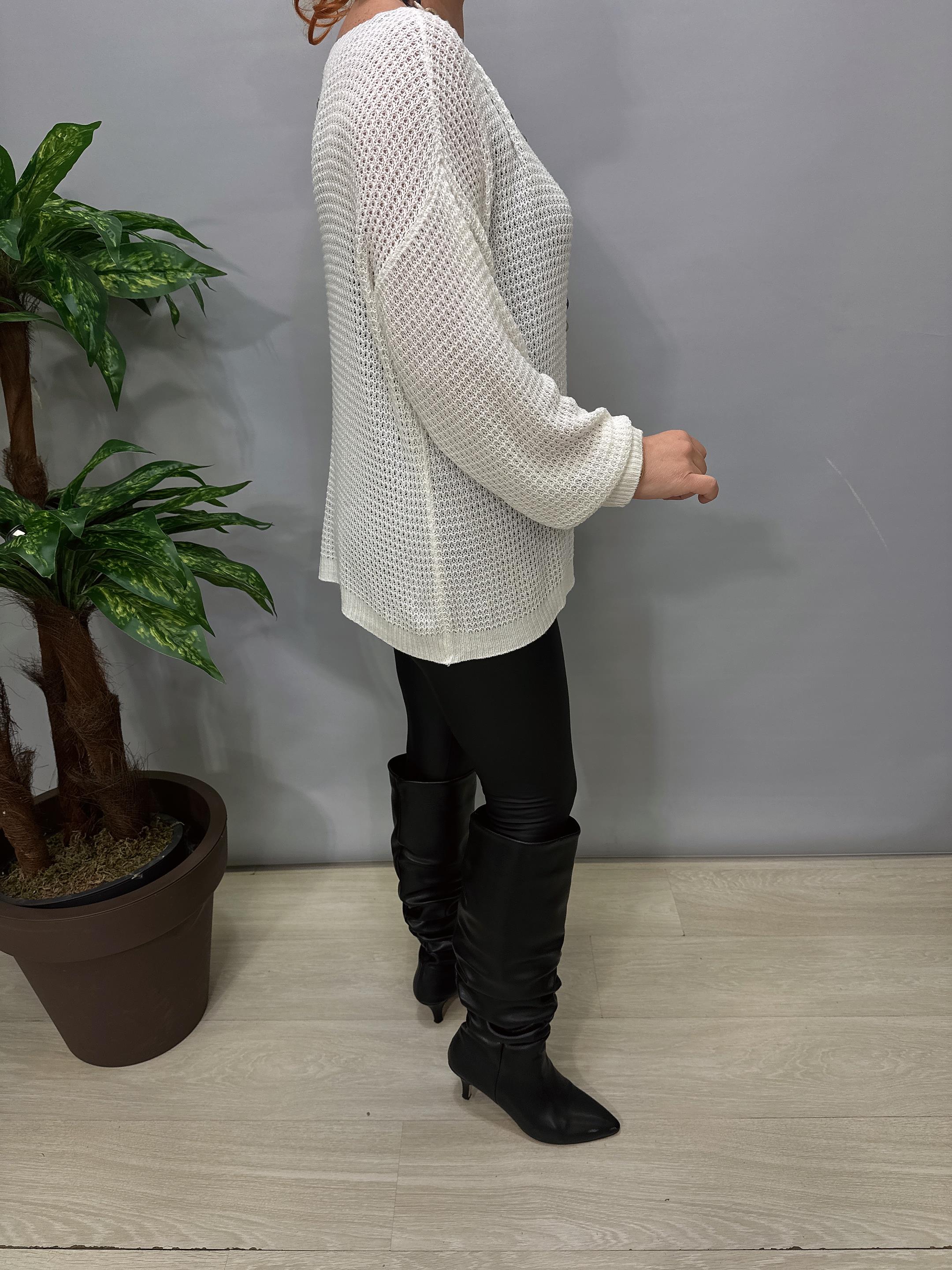 1402 Italyan Kayık Yaka Merserize Bluz Beyaz