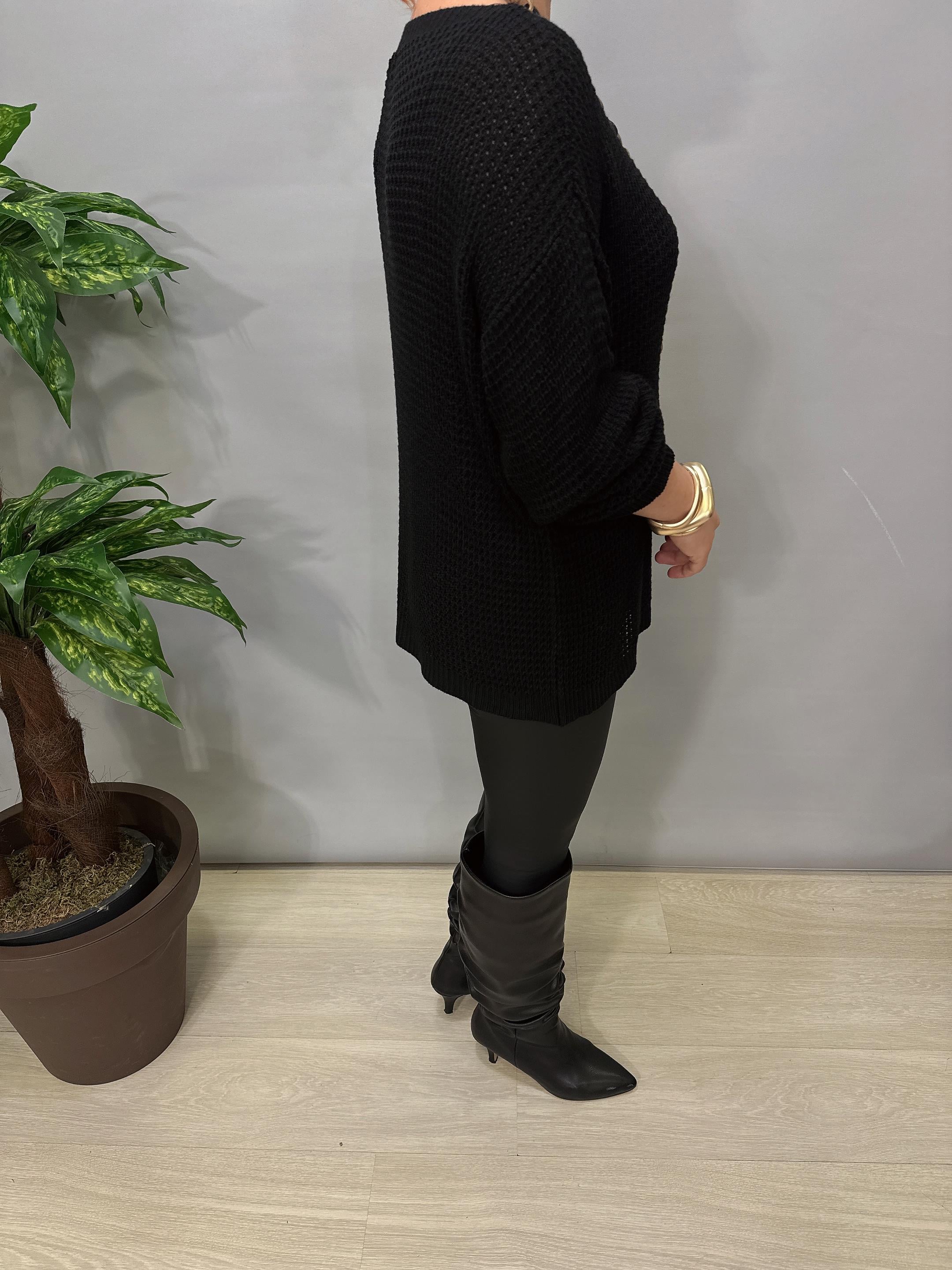 1402 Italyan Kayık Yaka Merserize Bluz Siyah