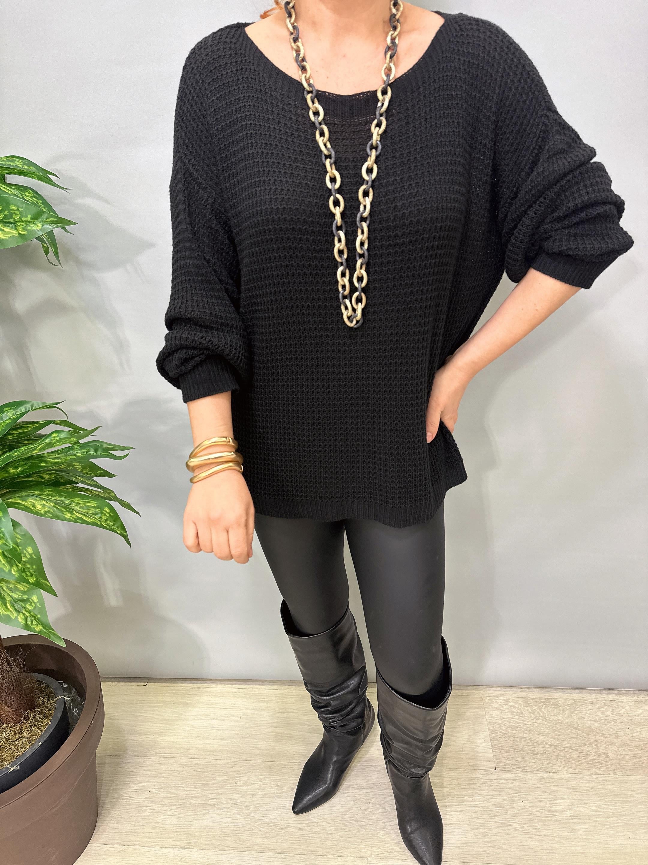 1402 Italyan Kayık Yaka Merserize Bluz Siyah