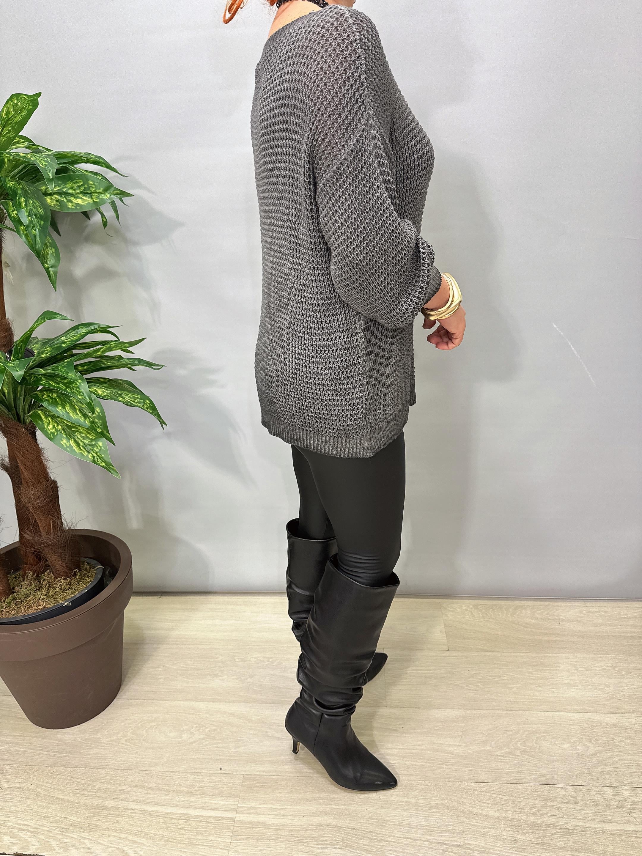 1402 Italyan Kayık Yaka Merserize Bluz Antrasit