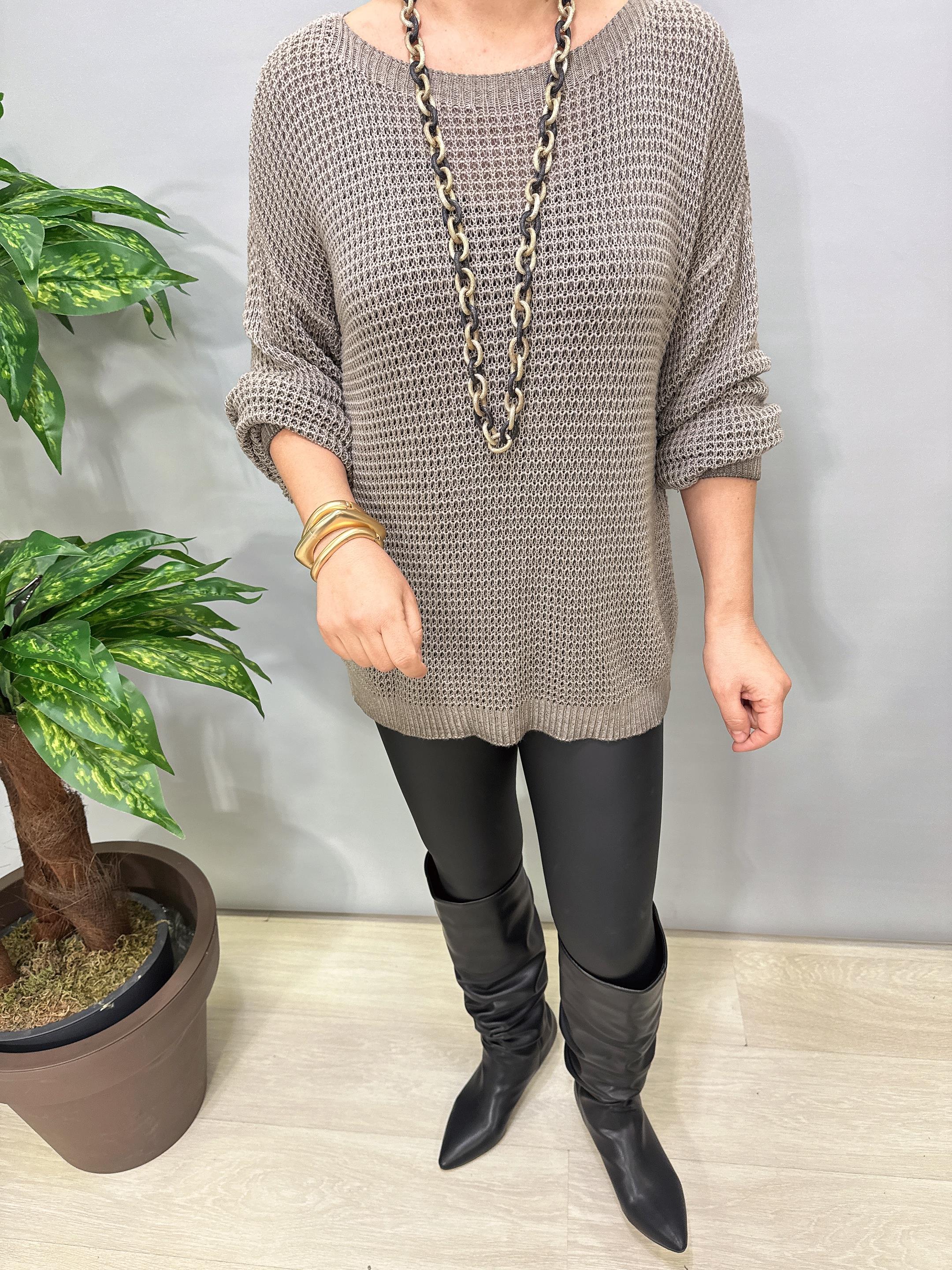 1402 Italyan Kayık Yaka Merserize Bluz Vizon