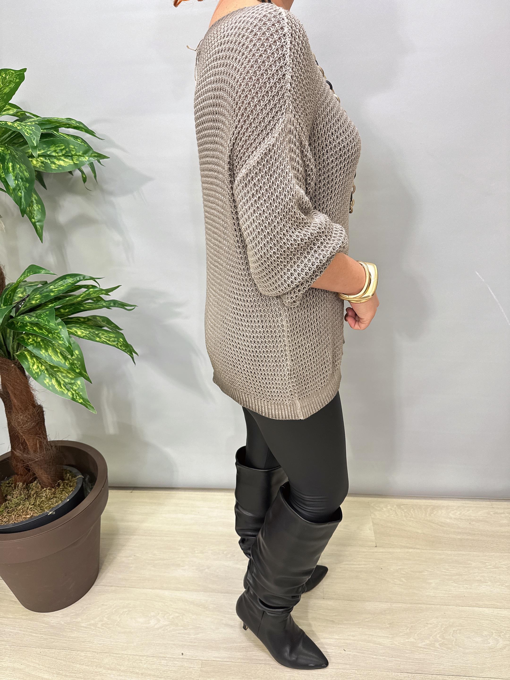 1402 Italyan Kayık Yaka Merserize Bluz Vizon