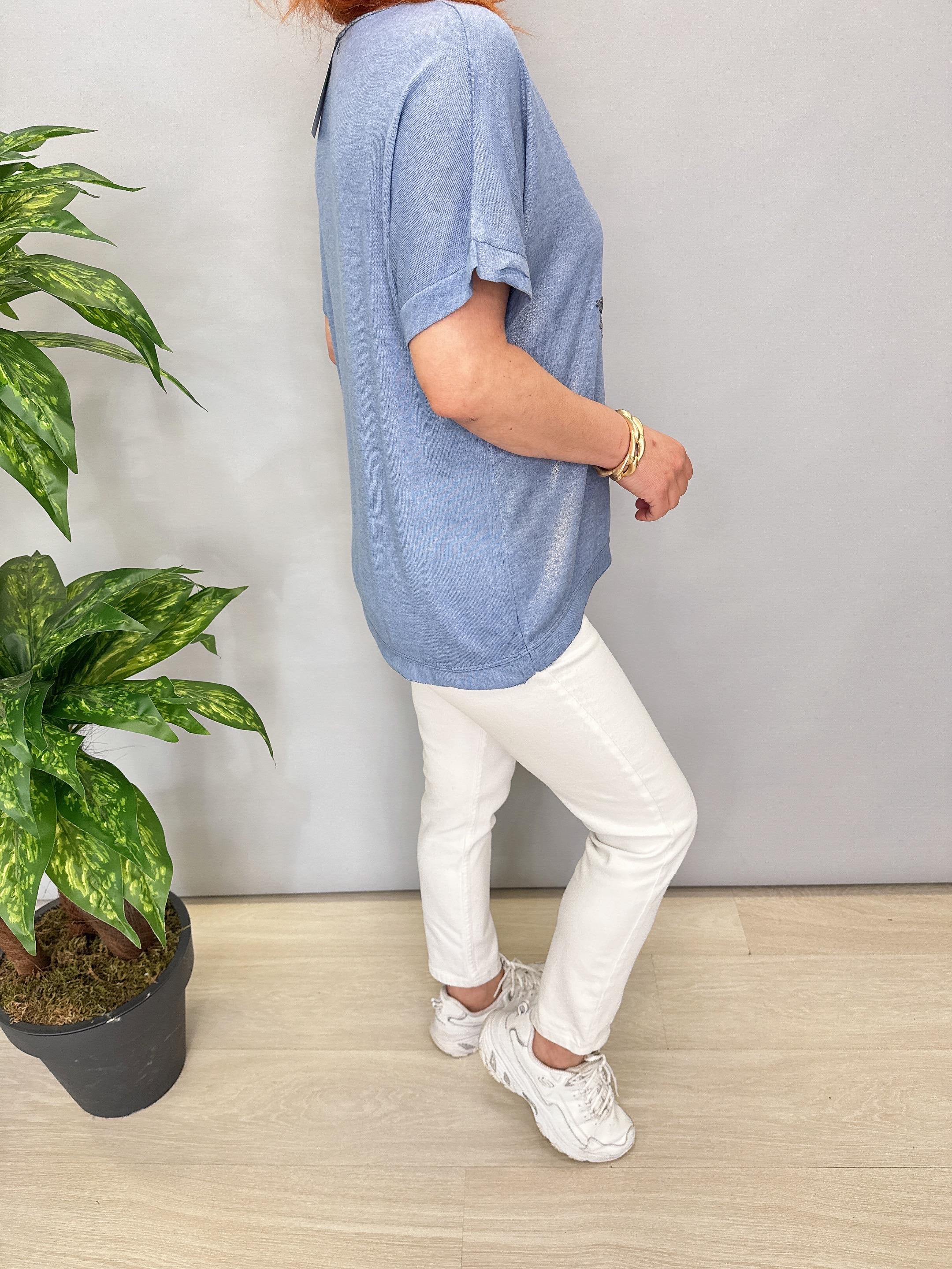 1450 İTALYAN YILDIZ DETAY BLUZ BEBE MAVİ