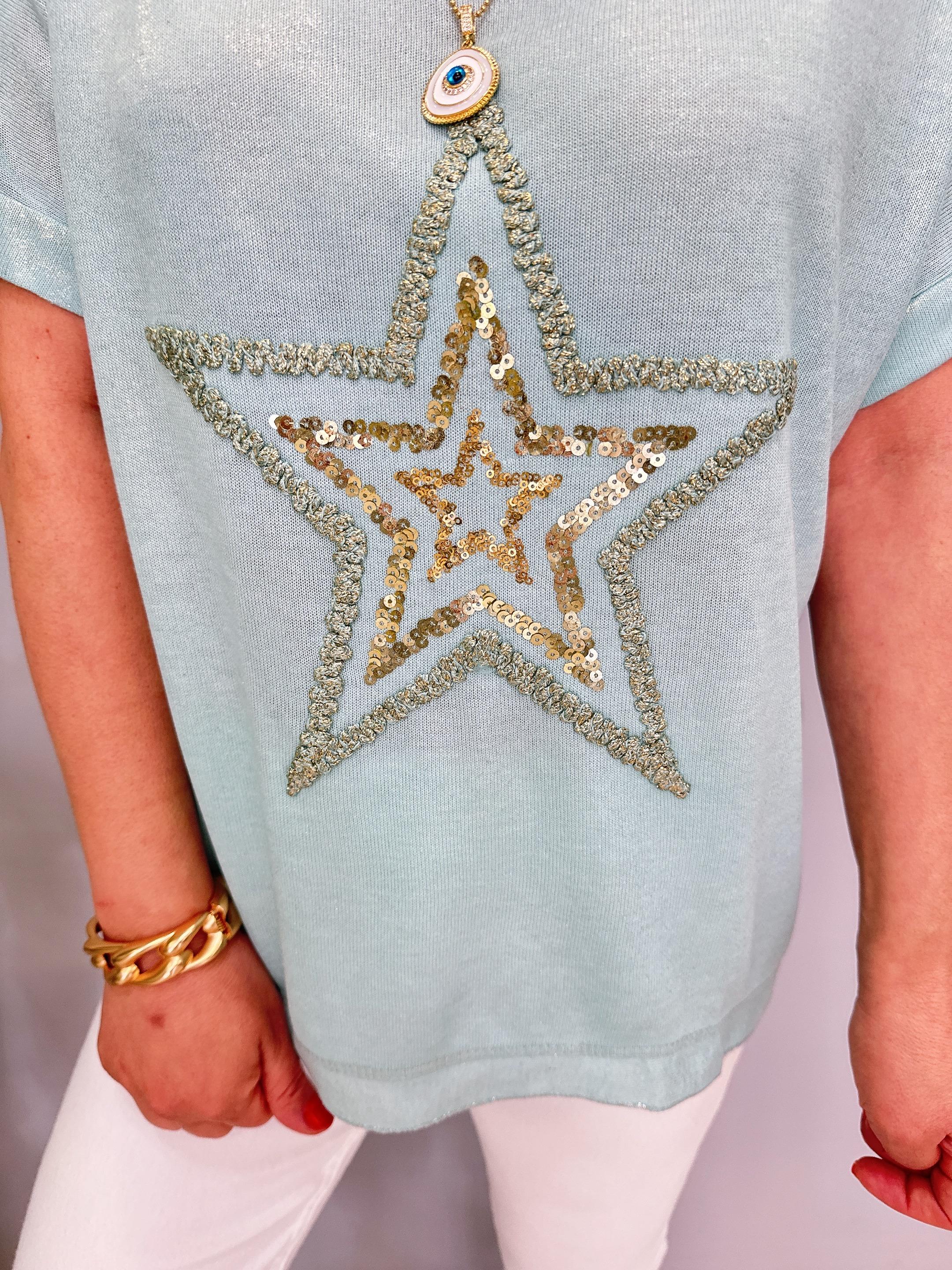 1450 İTALYAN YILDIZ DETAY BLUZ MİNT