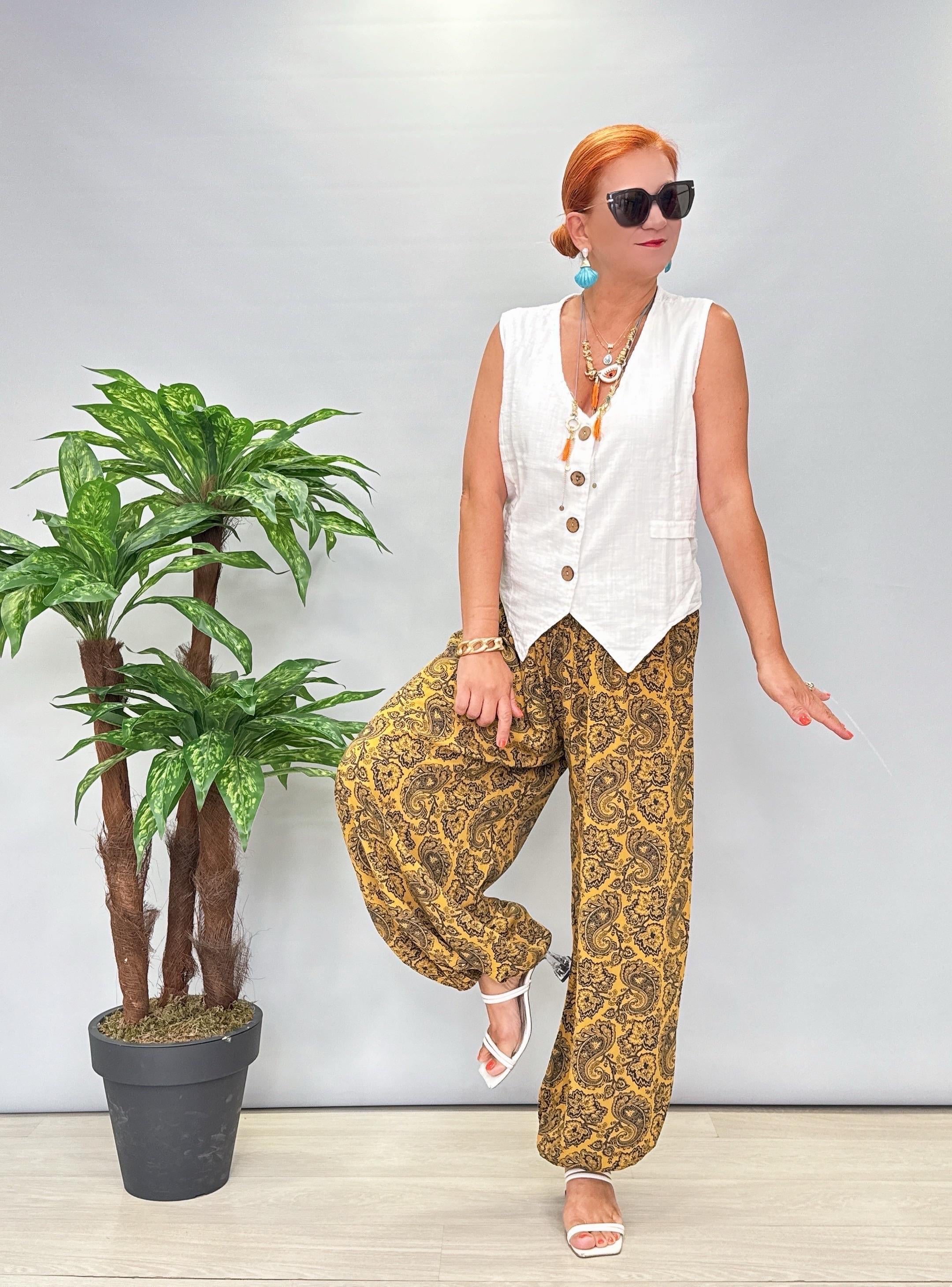 1495 PREMIUM İTALYAN VISCOS ŞALVAR HARDAL SARISI 46 BEDENE KADAR UYUMLU 